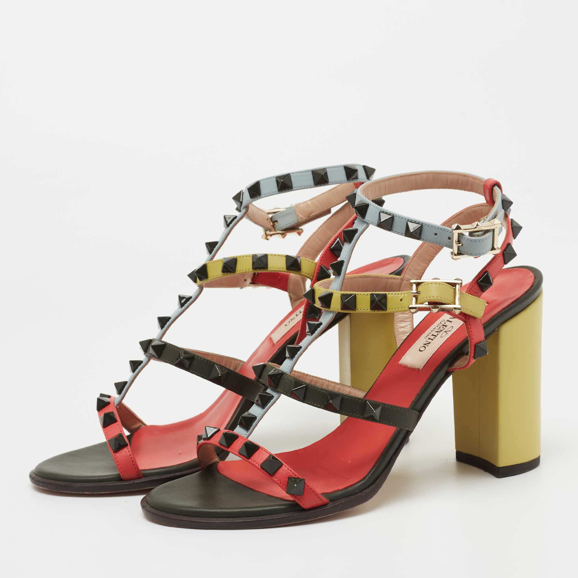 

Valentino Multicolor Leather Rockstud Ankle Strap Sandals Size