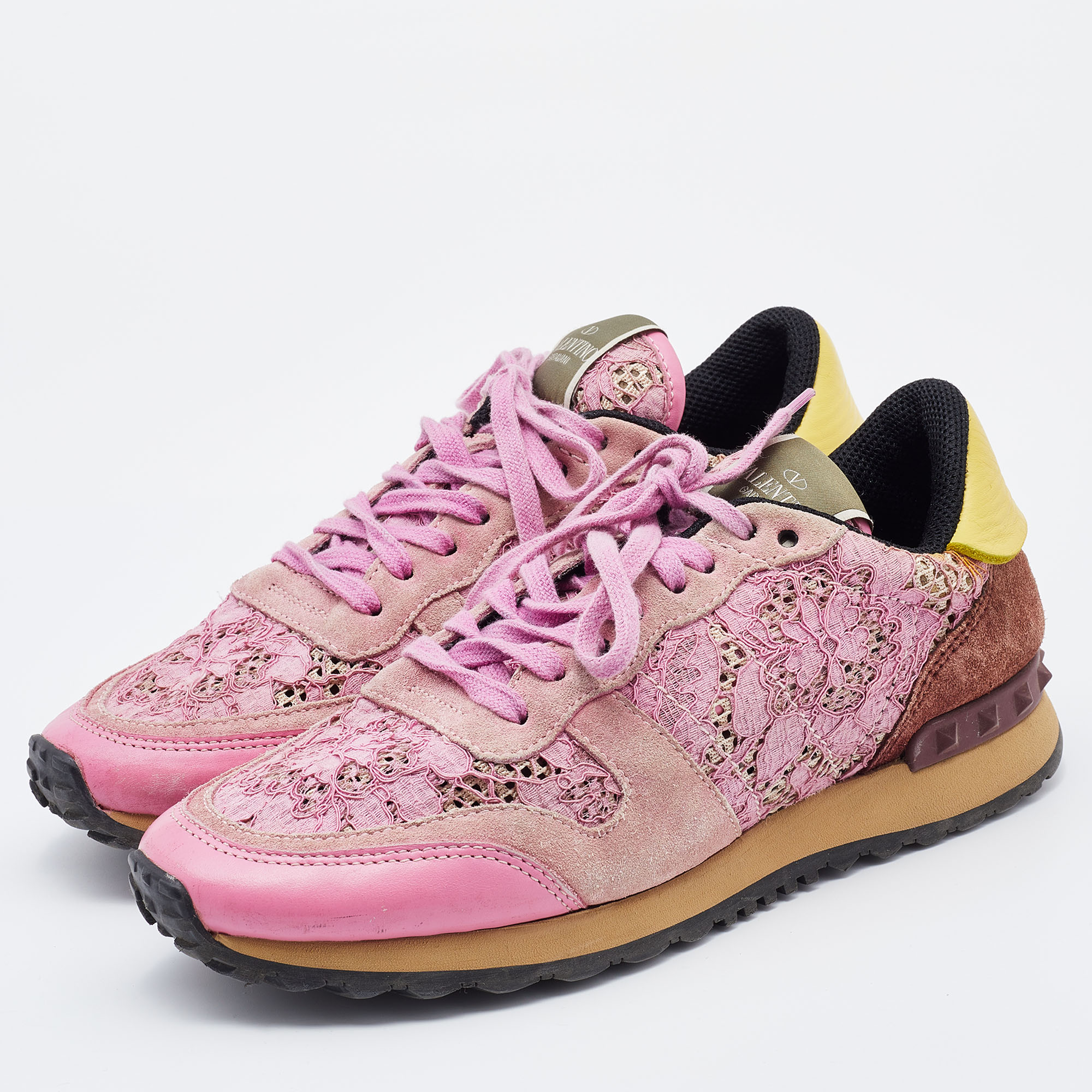 

Valentino Multicolor Leather, Suede and Lace Rockrunner Low Top Sneakers Size