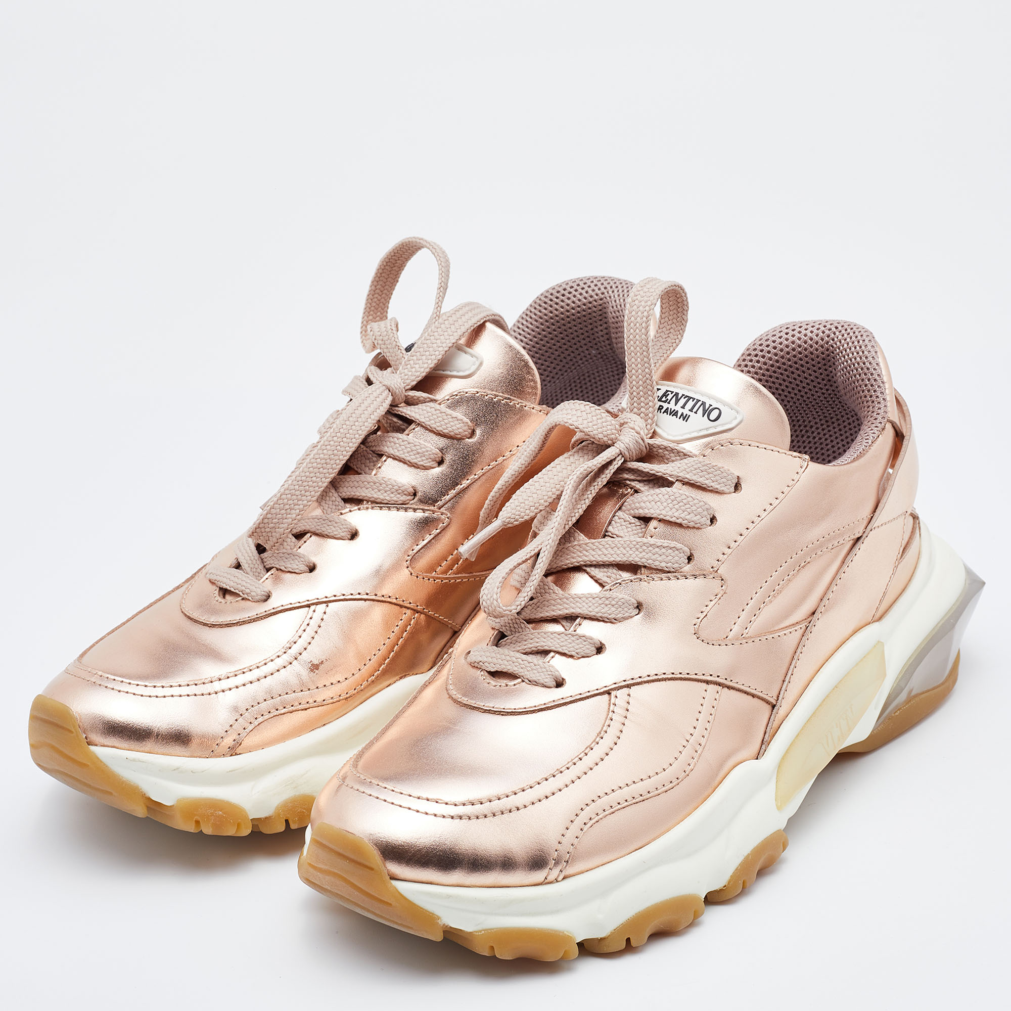 

Valentino Metallic Rose Gold Leather Bounce Sneakers Size