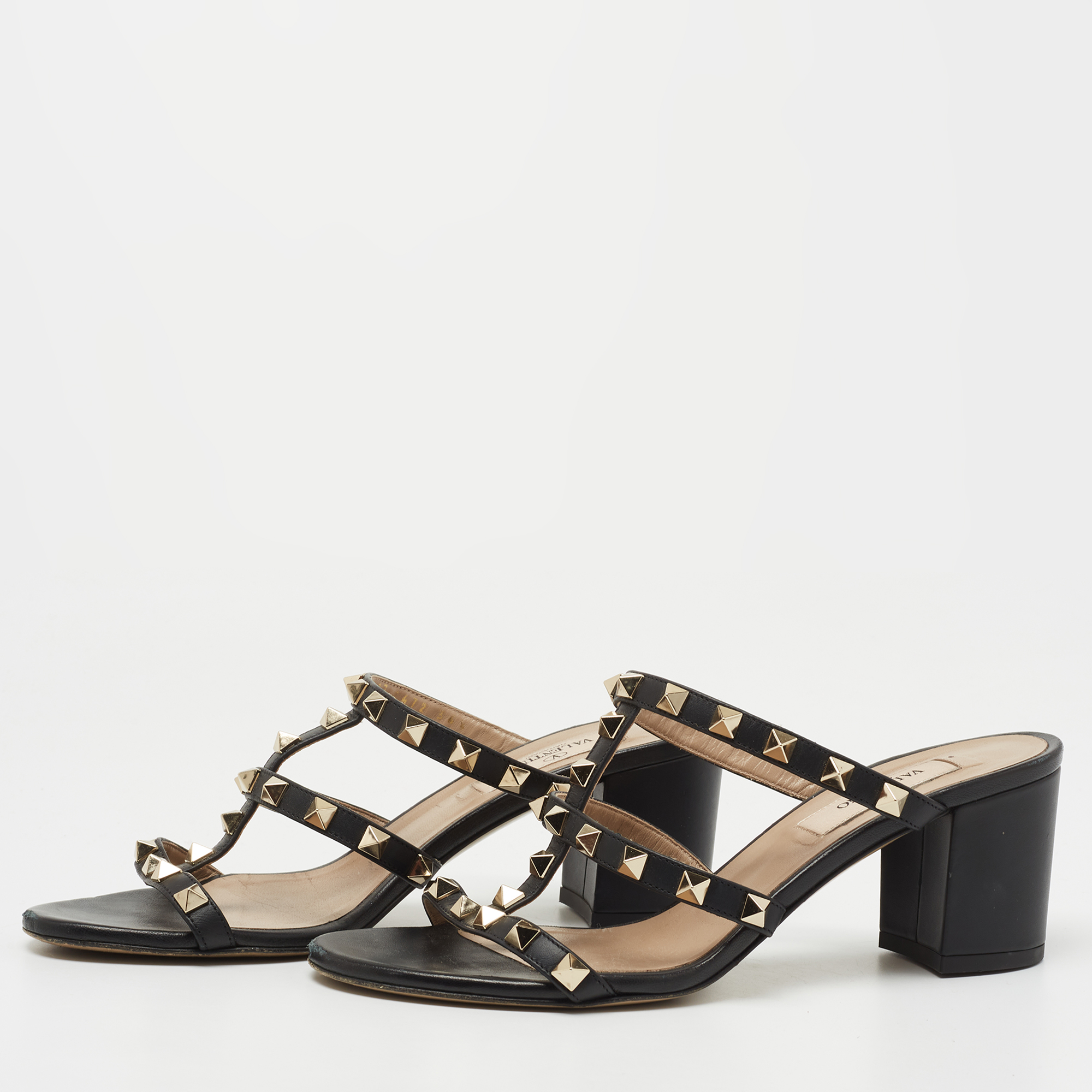

Valentino Black Leather Rockstud Slide Sandals Size