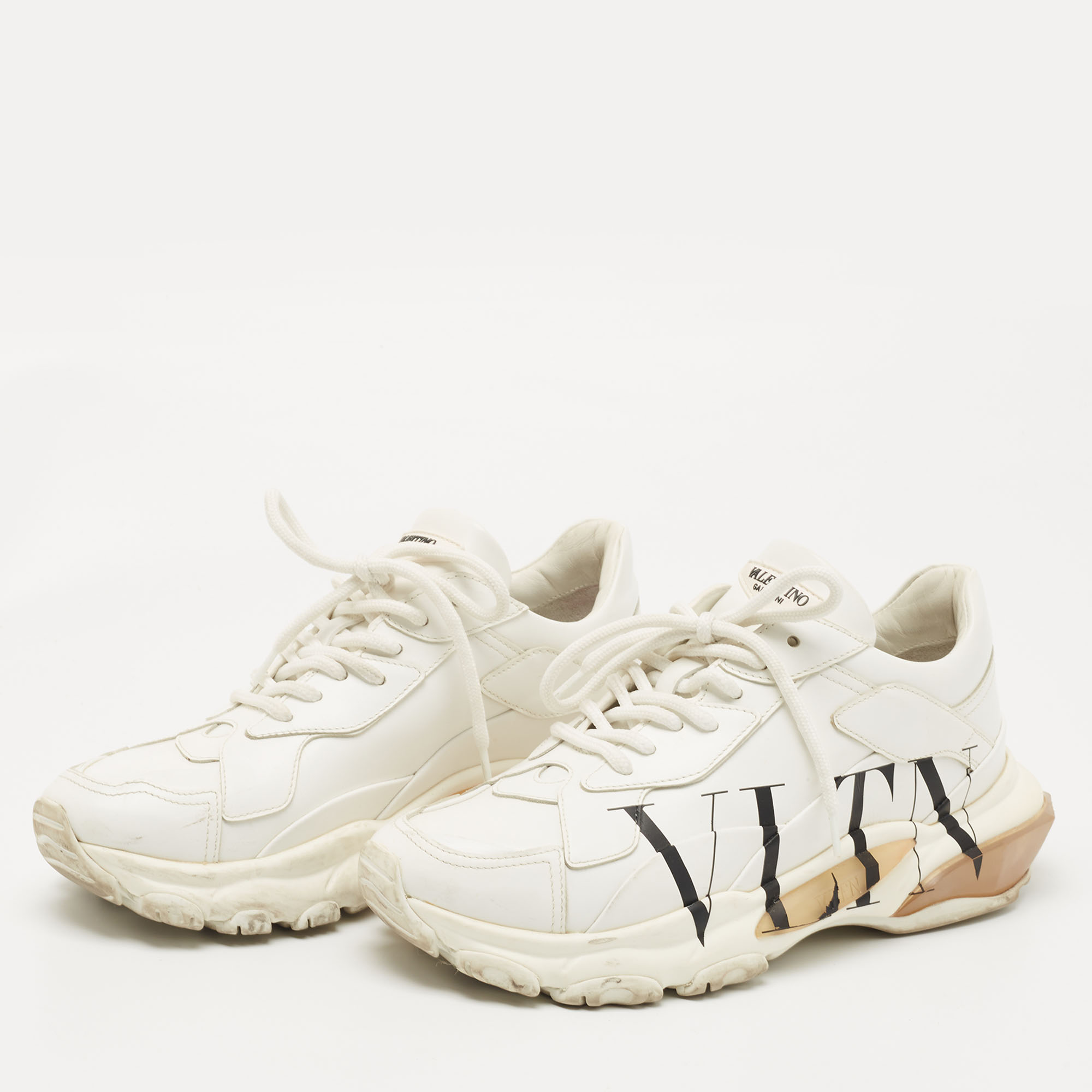 

Valentino White Leather VLTN Lace Up Sneakers Size