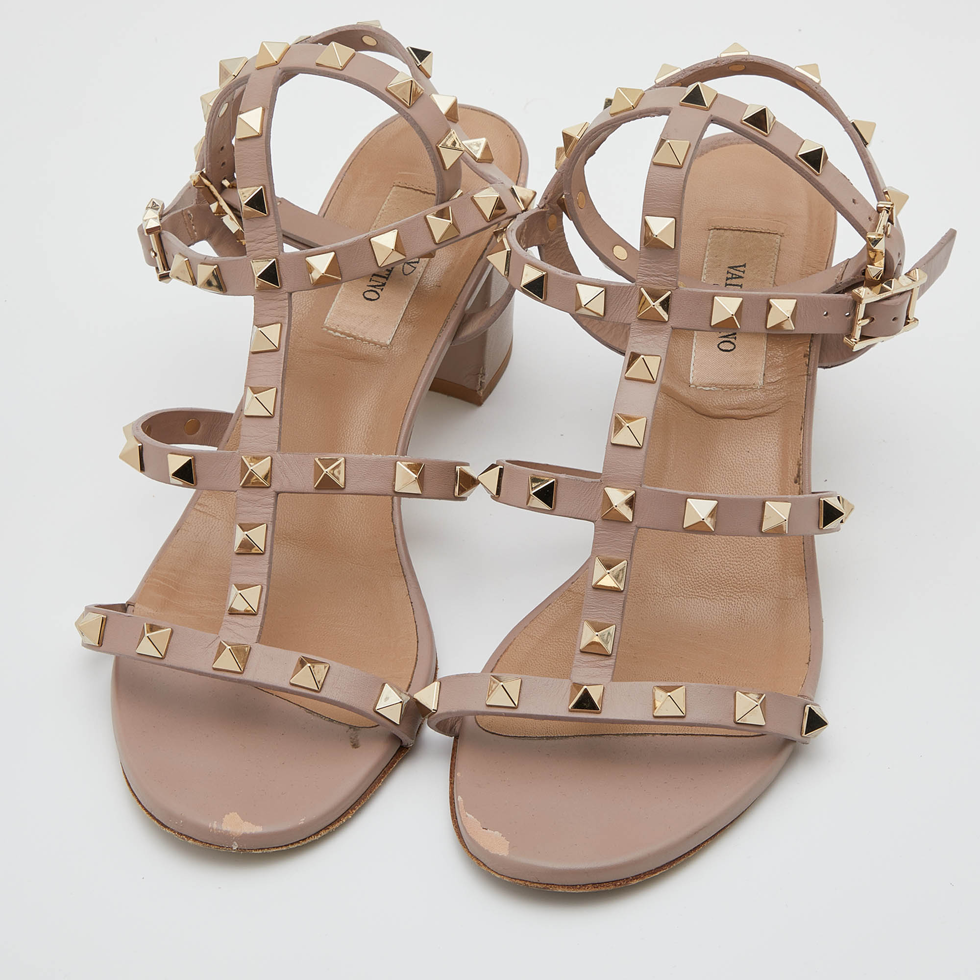 

Valentino Pale Pink Leather Rockstud Ankle Strap Sandals Size