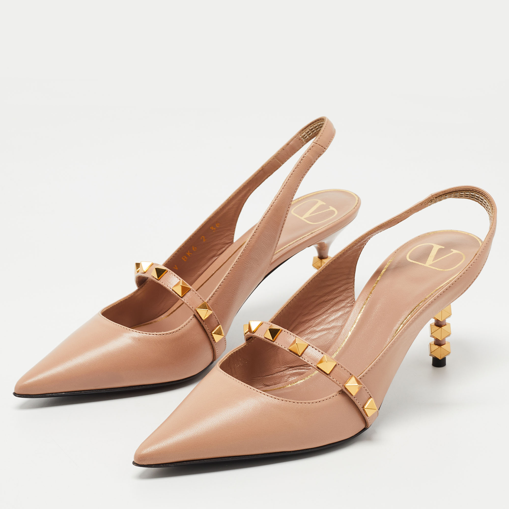 

Valentino Pink Leather Rockstud Slingback Pumps Size, Beige