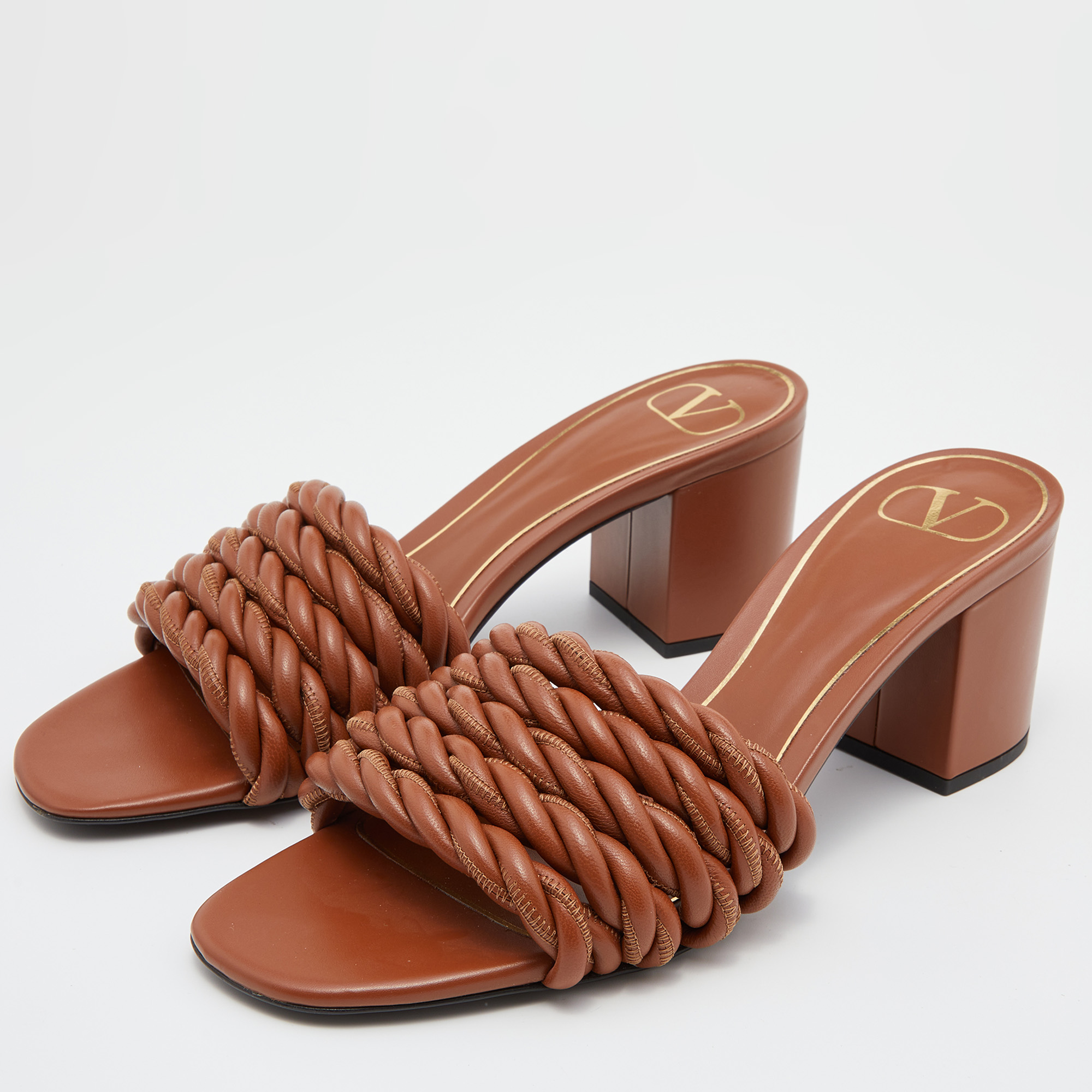 

Valentino Brown Leather Rope Braided Slide Sandals Size