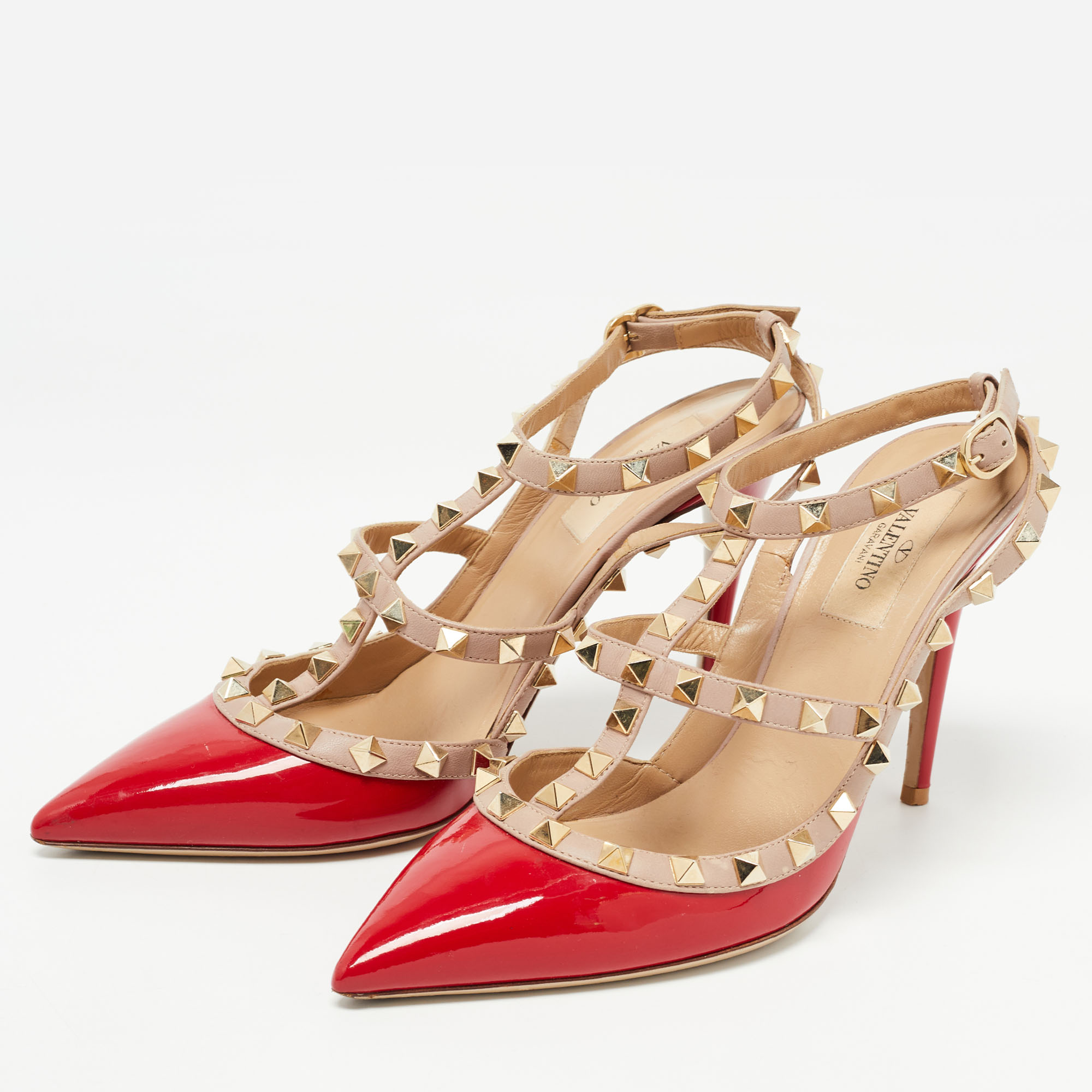 

Valentino Red Patent Leather Rockstud Ankle Strap Pumps Size