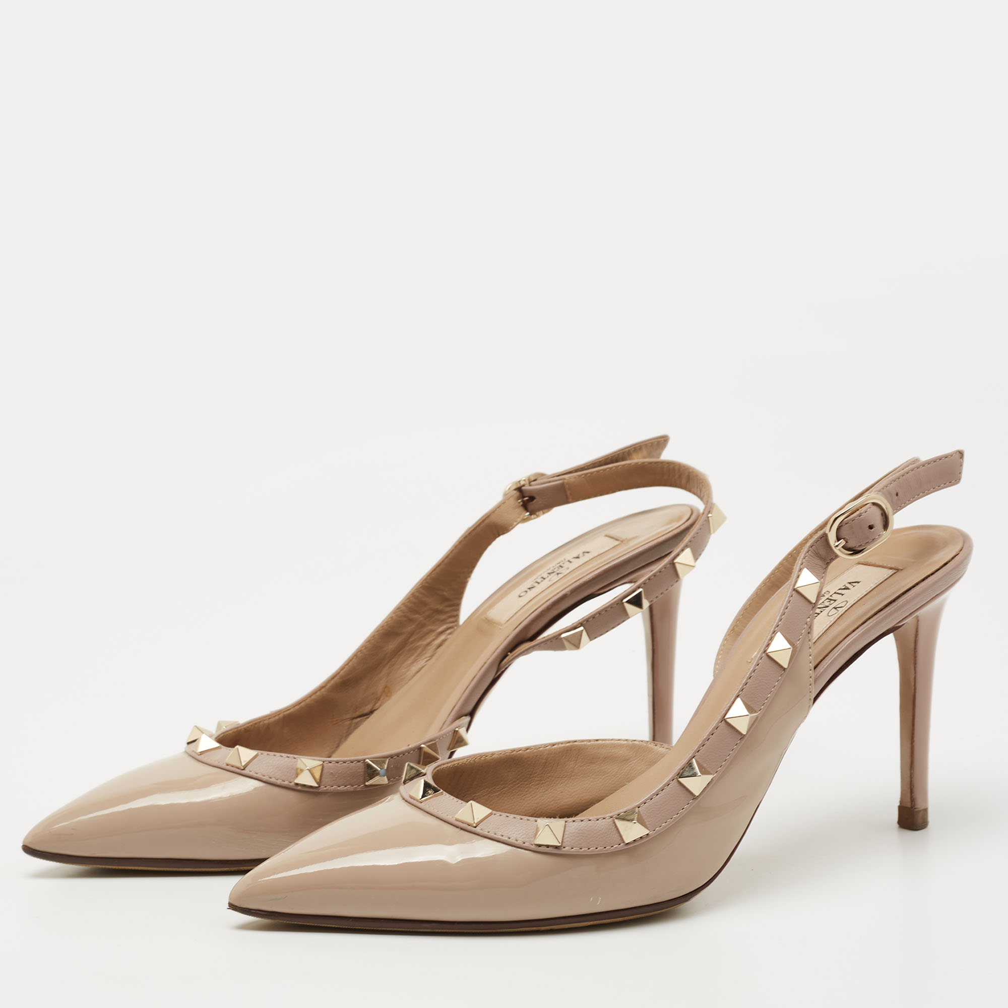 

Valentino Dusty Pink Patent Leather Rockstud D'orsay Slingback Pumps Size