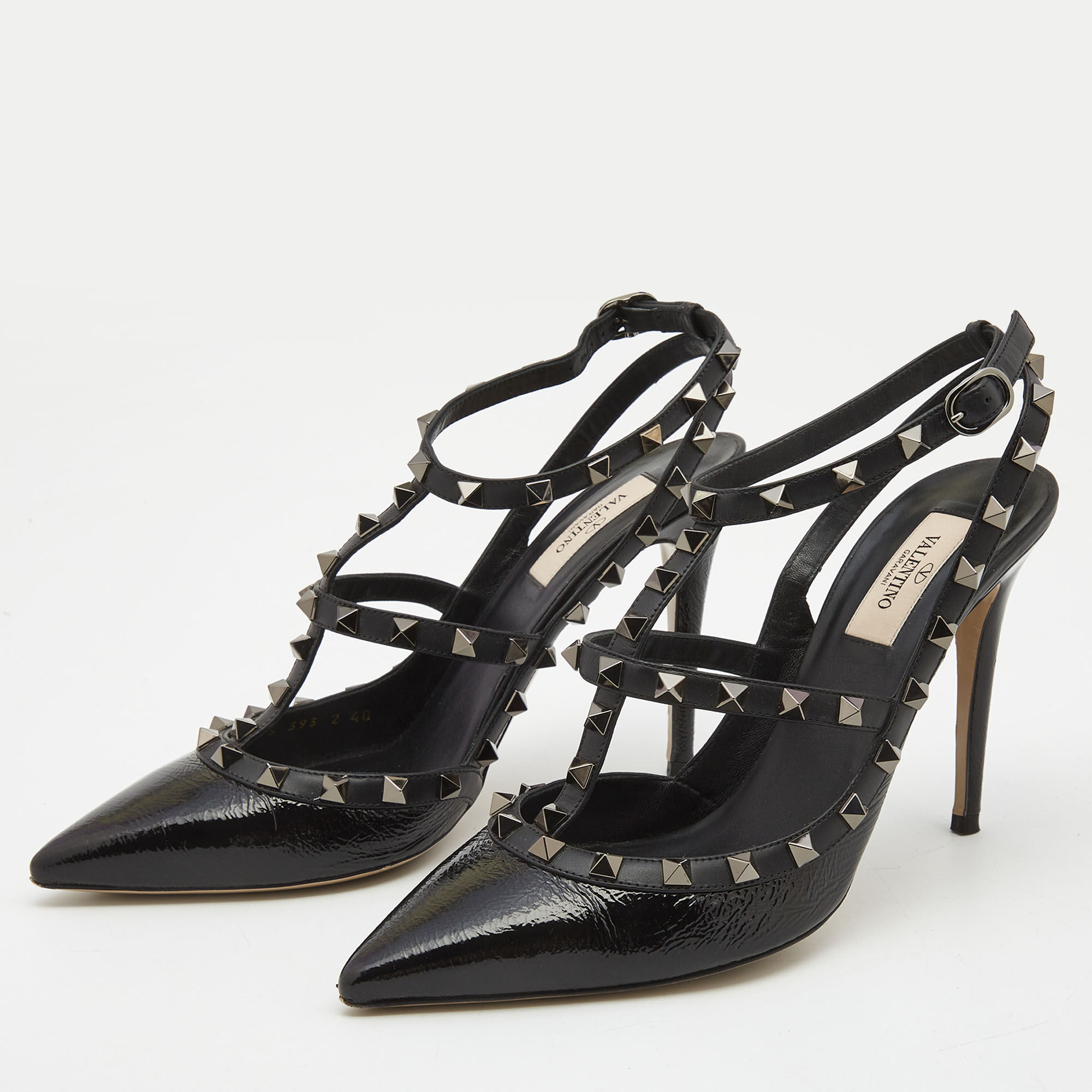 

Valentino Black Leather Rockstud Ankle Strap Pumps Size