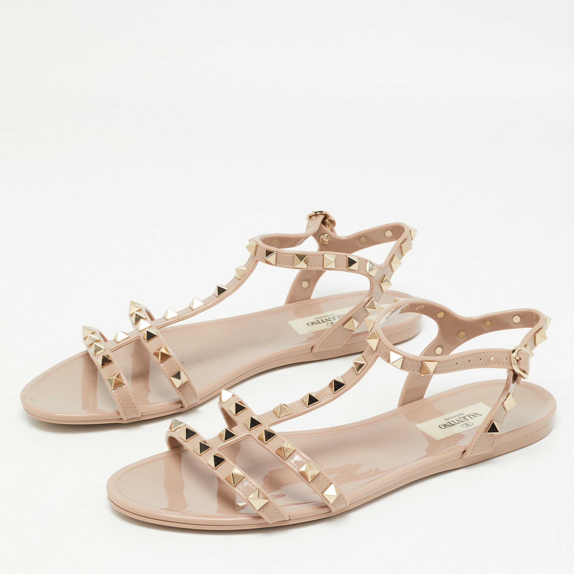 

Valentino Dusty Pink Rubber Rockstud Ankle Strap Sandals Size