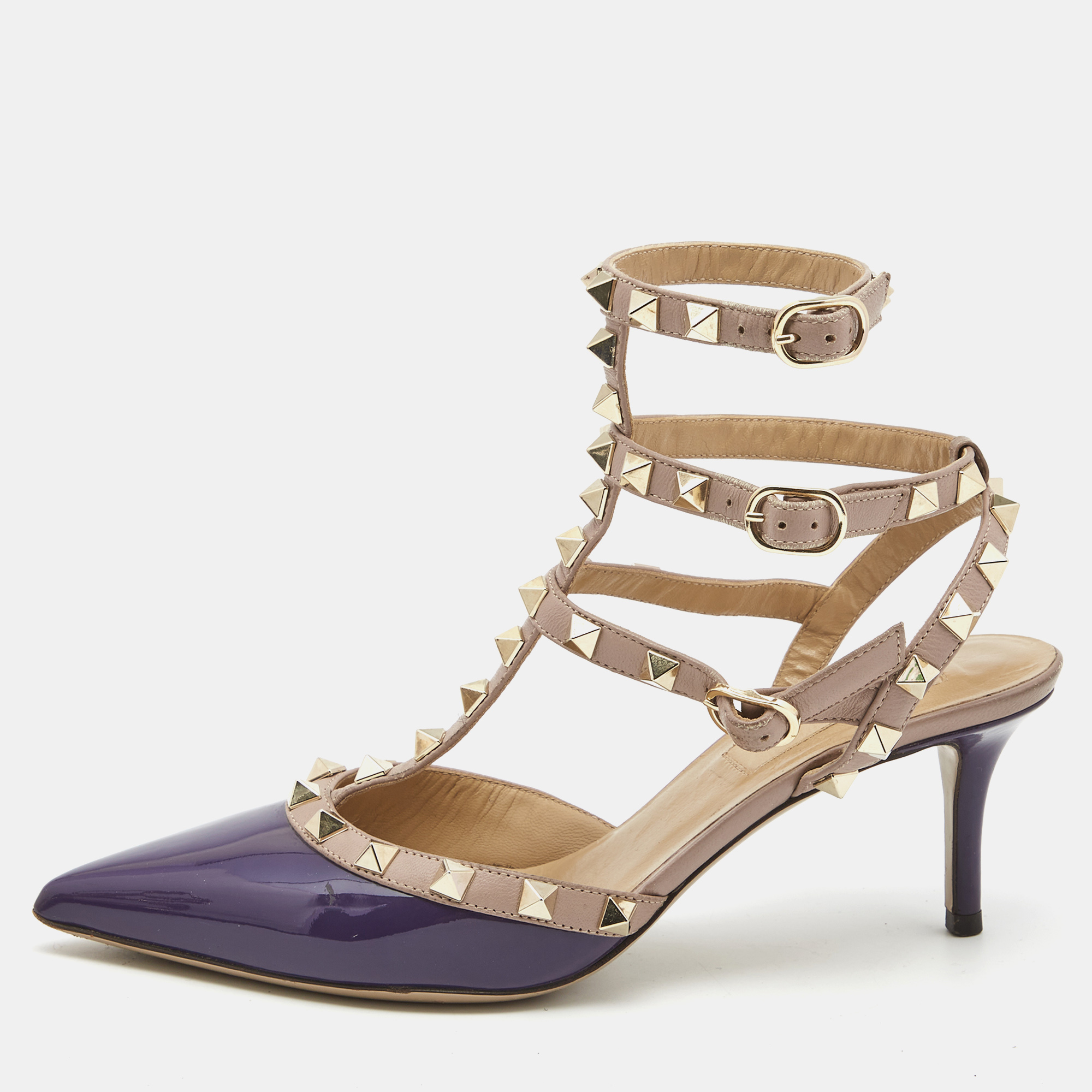 Pre-owned Valentino Garavani Purple/beige Leather Rockstud Pumps Size 36
