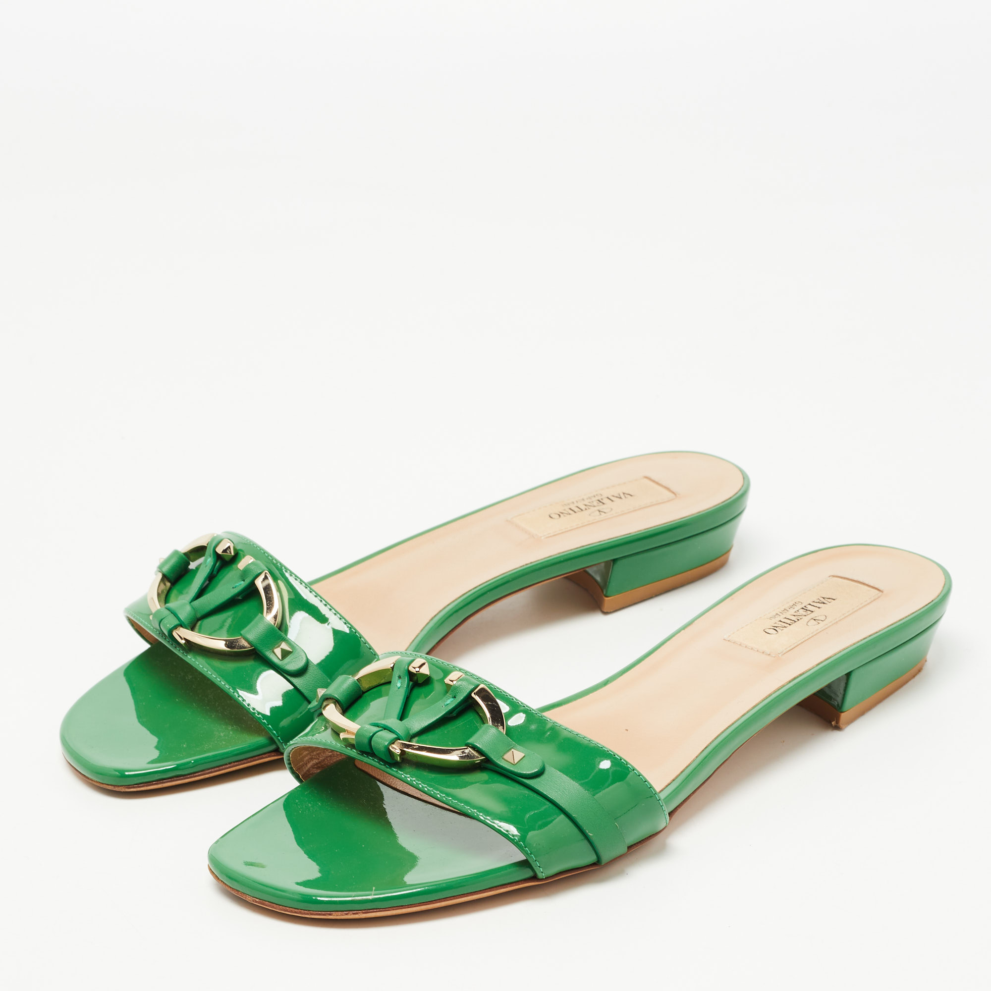 

Valentino Green Patent Leather Slide Flats Size