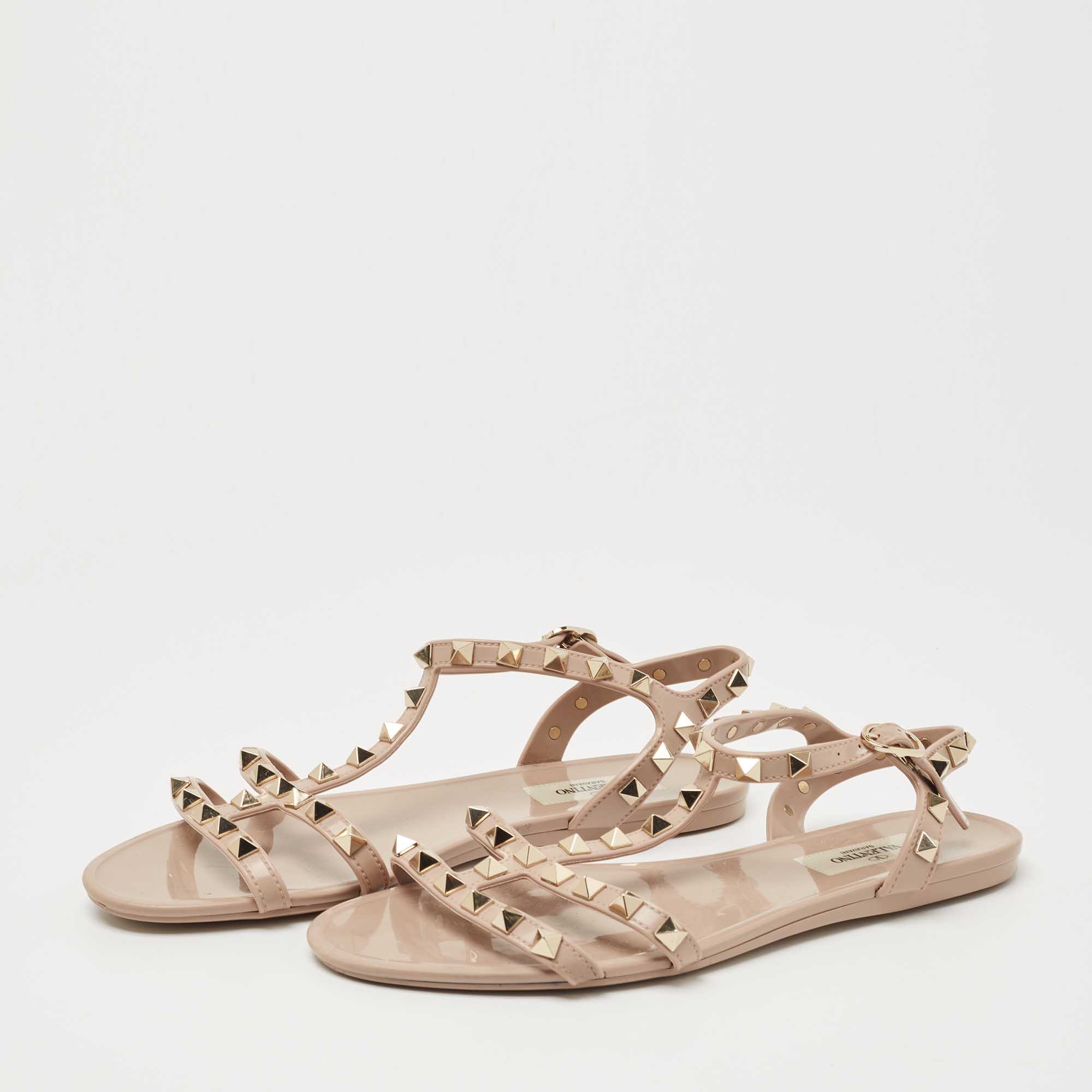 

Valentino Beige Rubber Rockstud Ankle Strap Flats Size