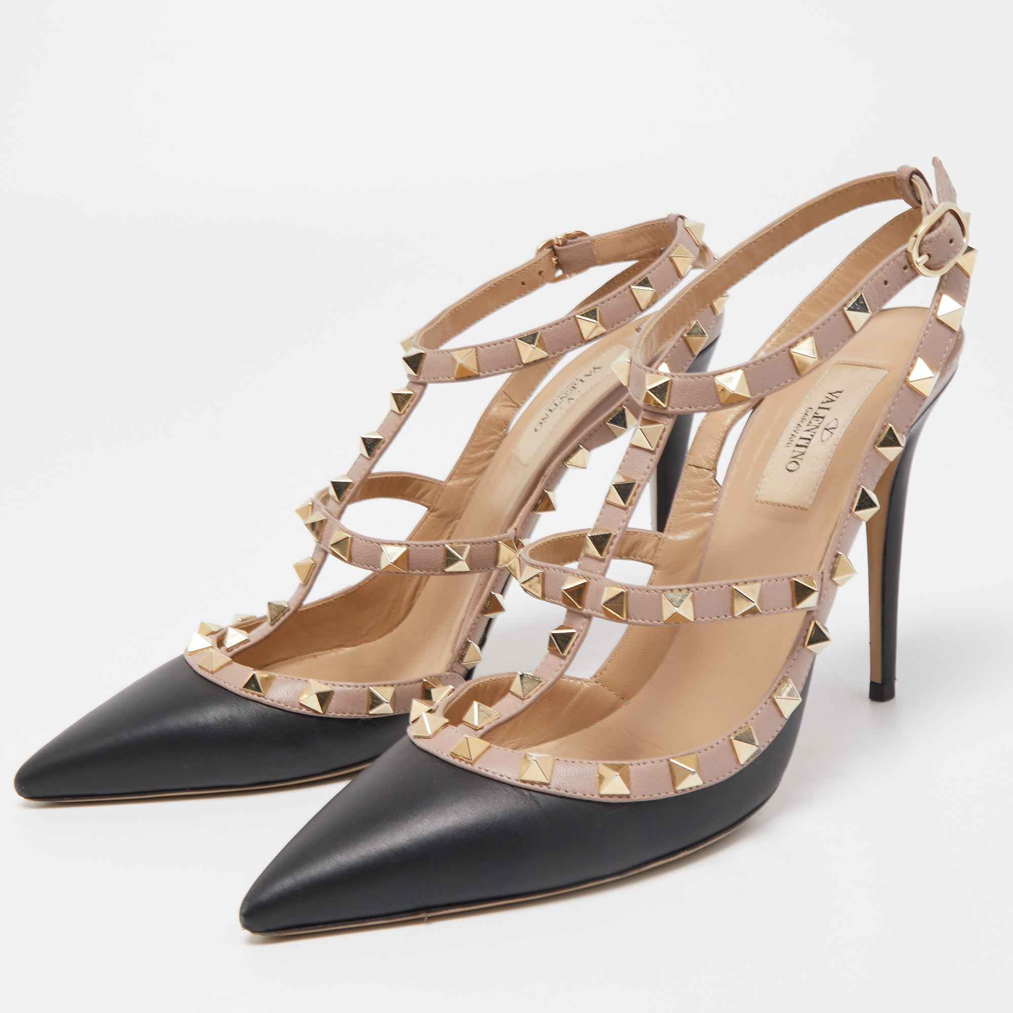 

Valentino Black Leather Rockstud Ankle Strap Pumps Size