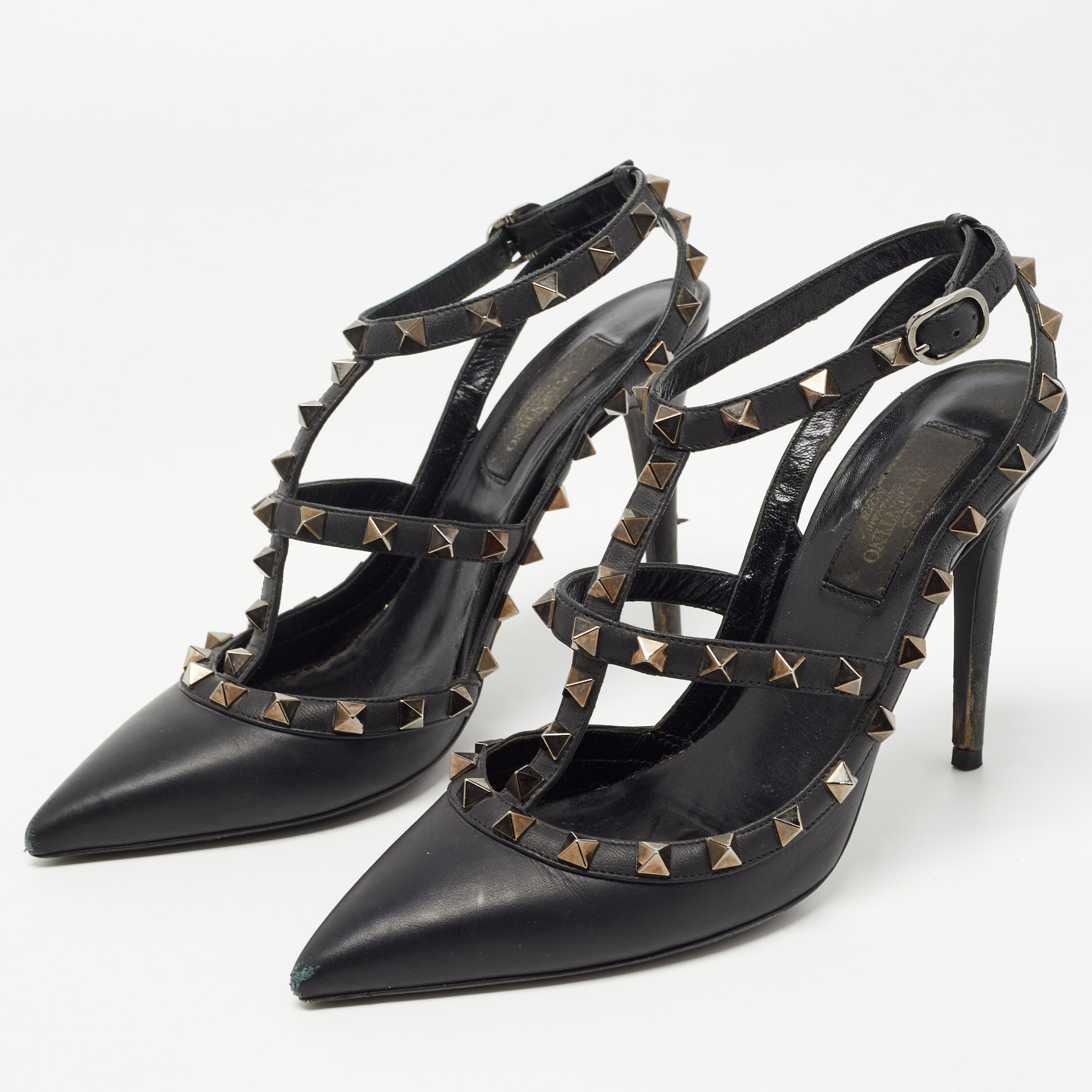 

Valentino Black Leather Rockstud Ankle Strap Pumps Size