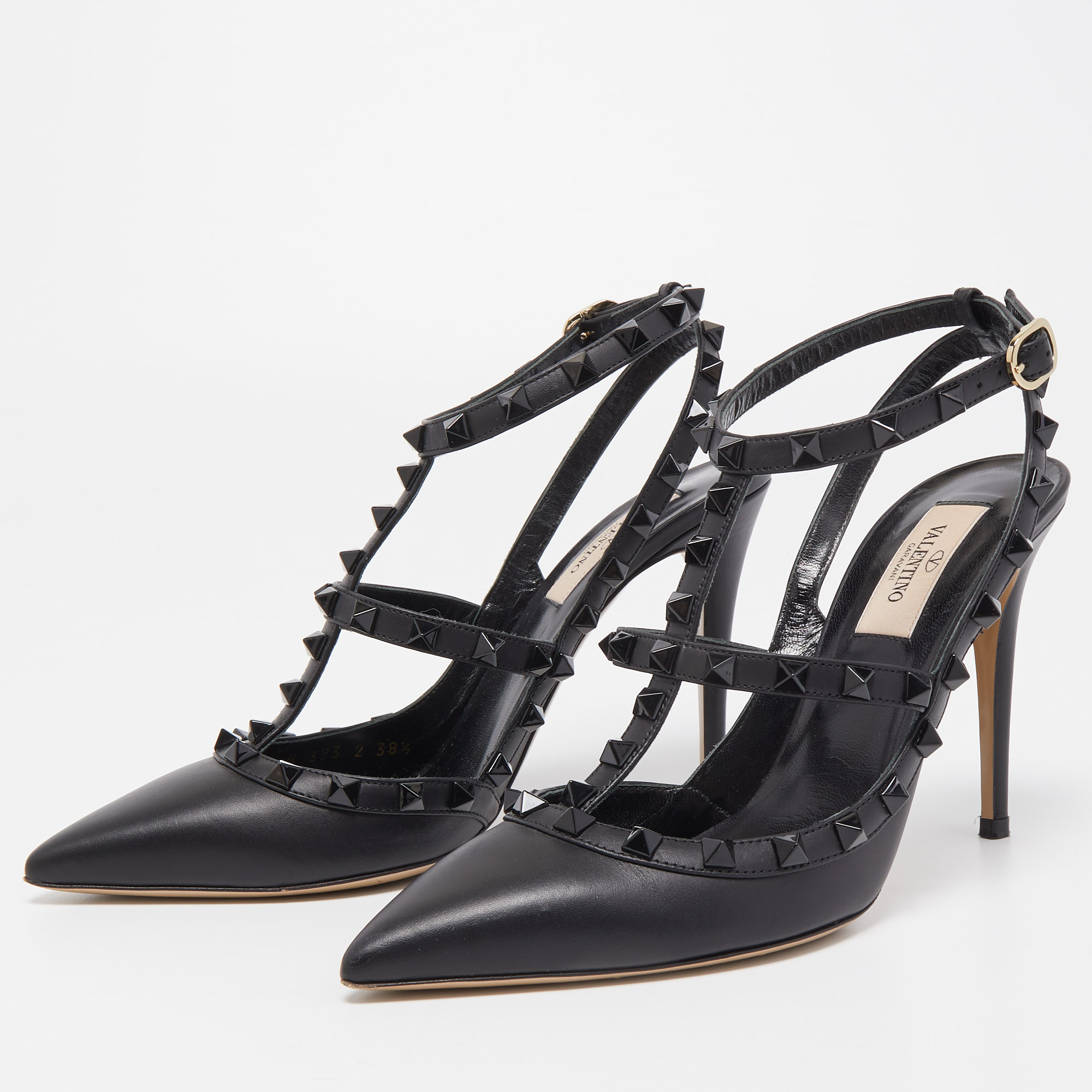 

Valentino Black Leather Rockstud Ankle Strap Pumps Size