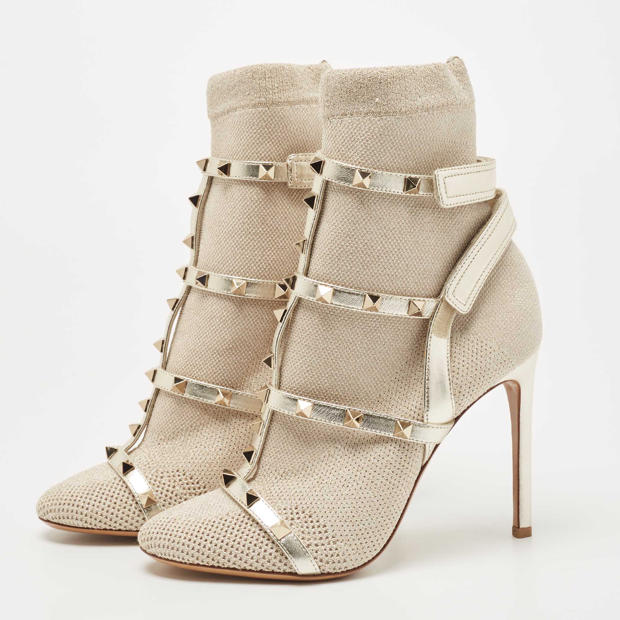 

Valentino Silver Stretch Knit and Leather Rockstud Bodytech Ankle Boots Size