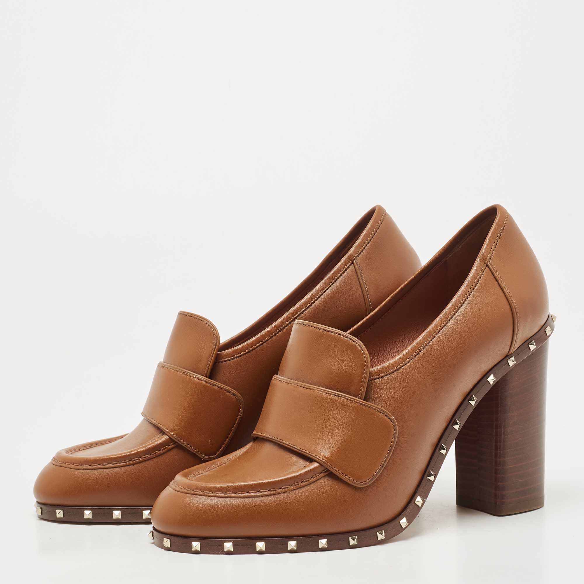 

Valentino Tan Leather Rockstud Loafer Pumps Size, Brown