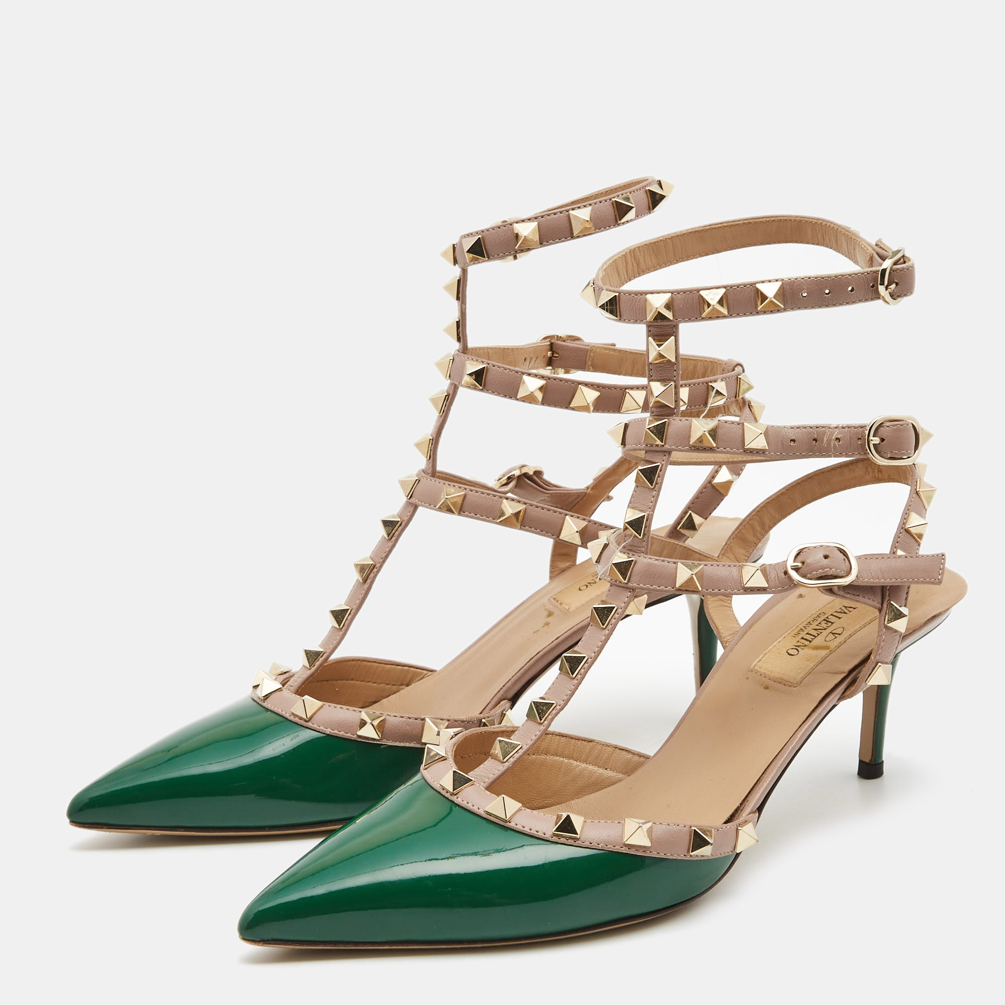 

Valentino Green/Beige Patent and Leather Rockstud Pumps Size
