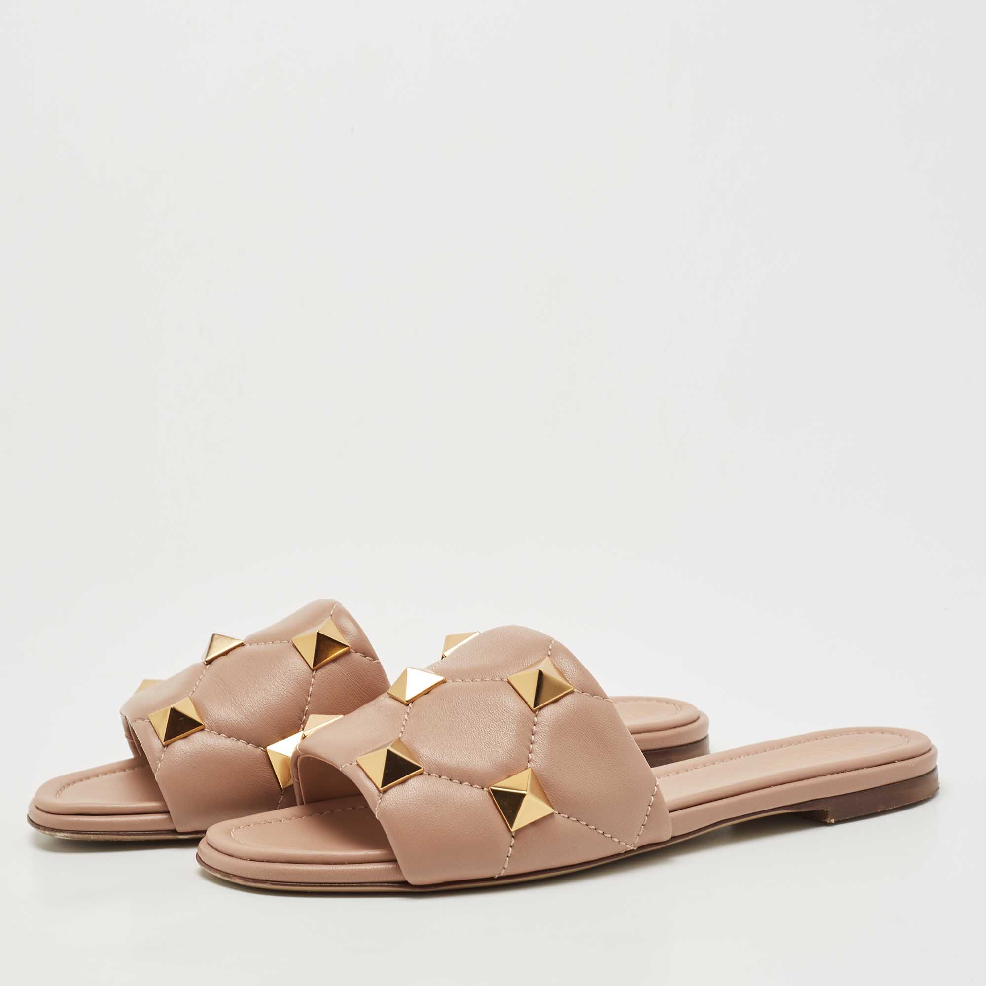 

Valentino Beige Leather Roman Stud Flat Slides Size