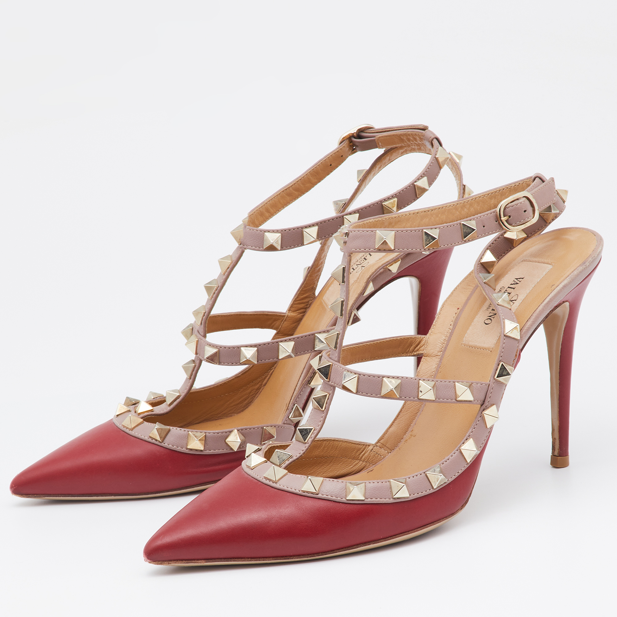 

Valentino Red/Pink Leather Rockstud Pumps Size