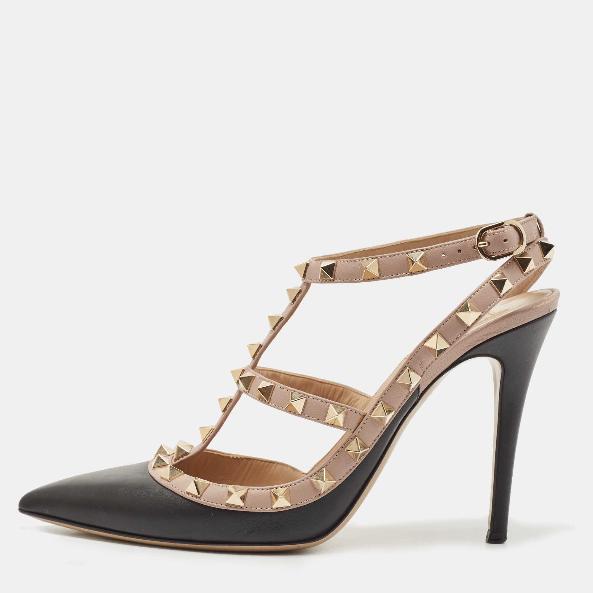 

Valentino Black/Beige Leather Rockstud Pumps Size