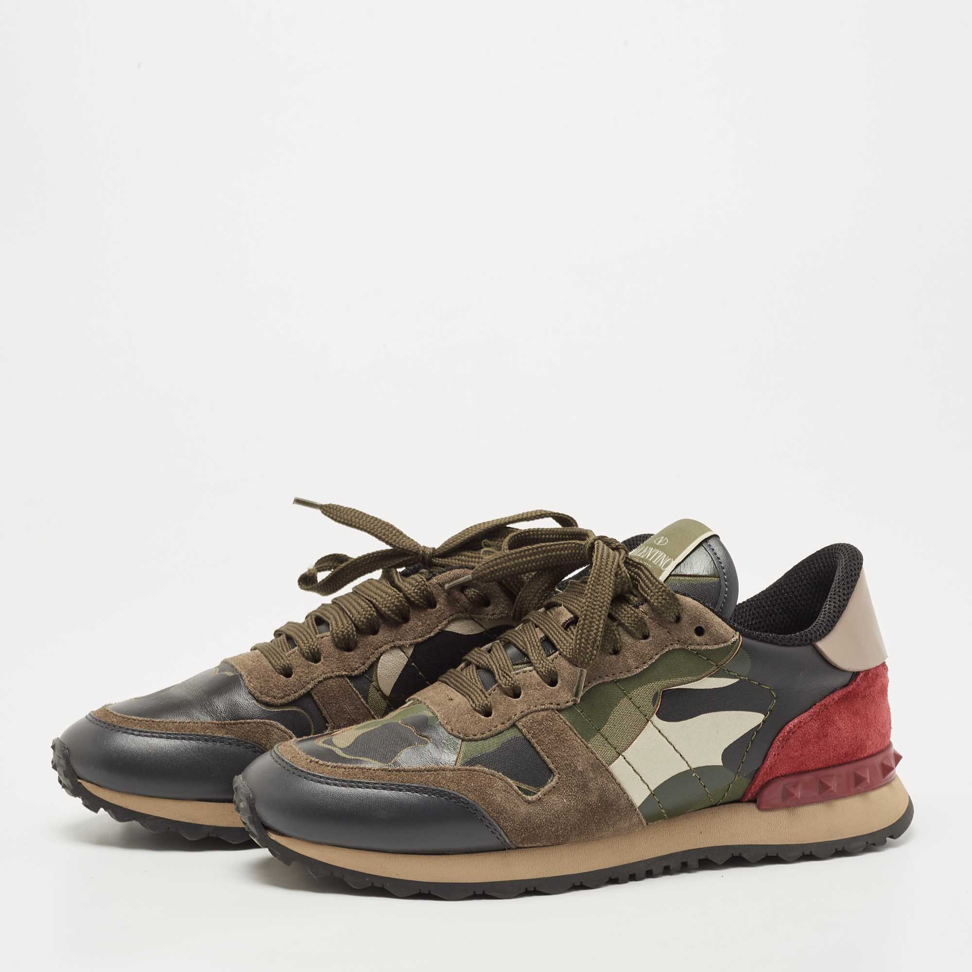 

Valentino Multicolor Leather and Canvas Rockrunner Camouflage Low Top Sneakers Size