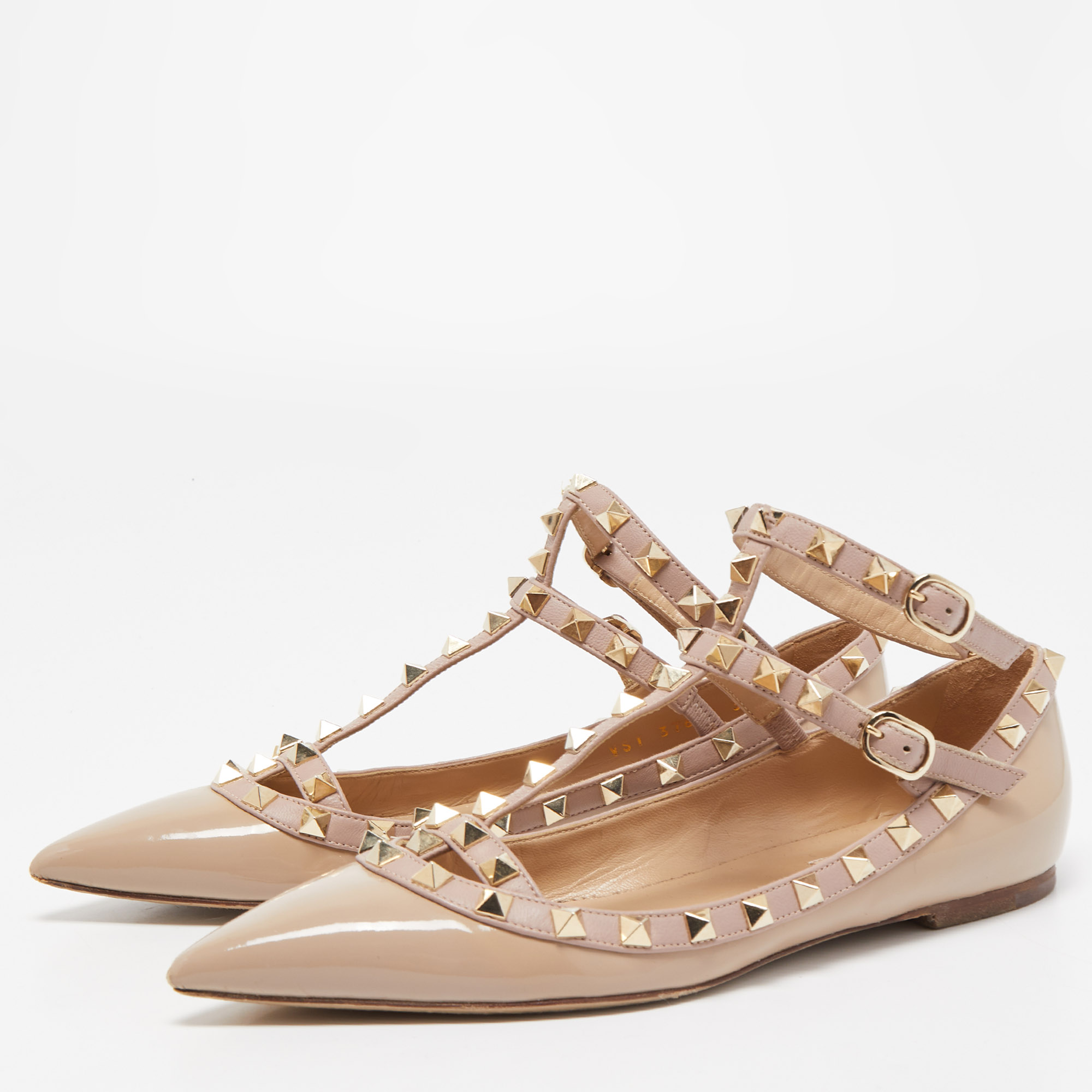 

Valentino Two Tone Patent and Leather Rockstud Ankle Strap Ballet Flats Size, Pink