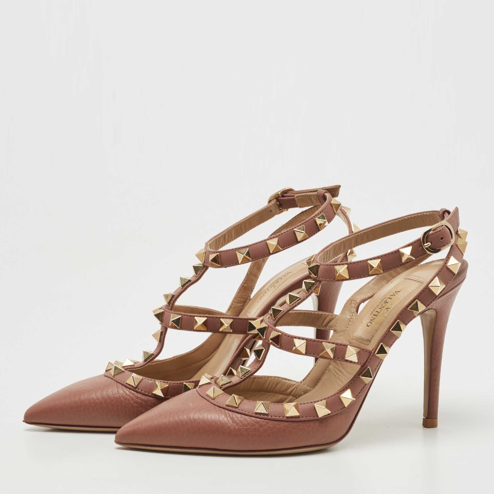 

Valentino Pink Leather Rockstud Ankle Strap Pumps Size