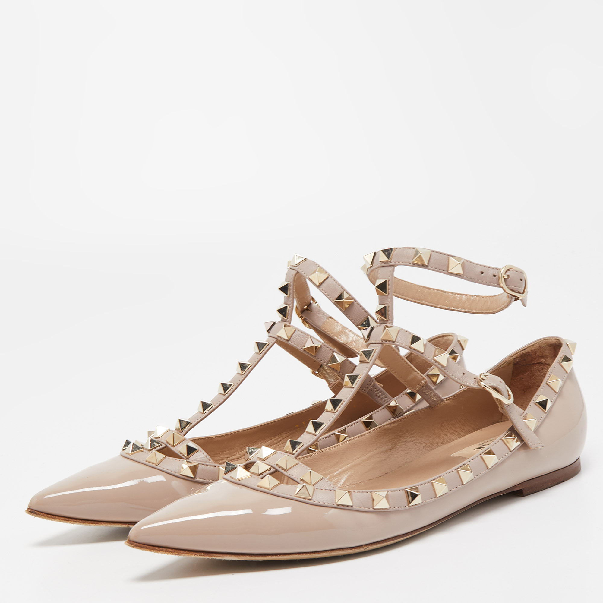 

Valentino Dusty Pink Patent Leather Rockstud Ankle Strap Ballet Flats Size