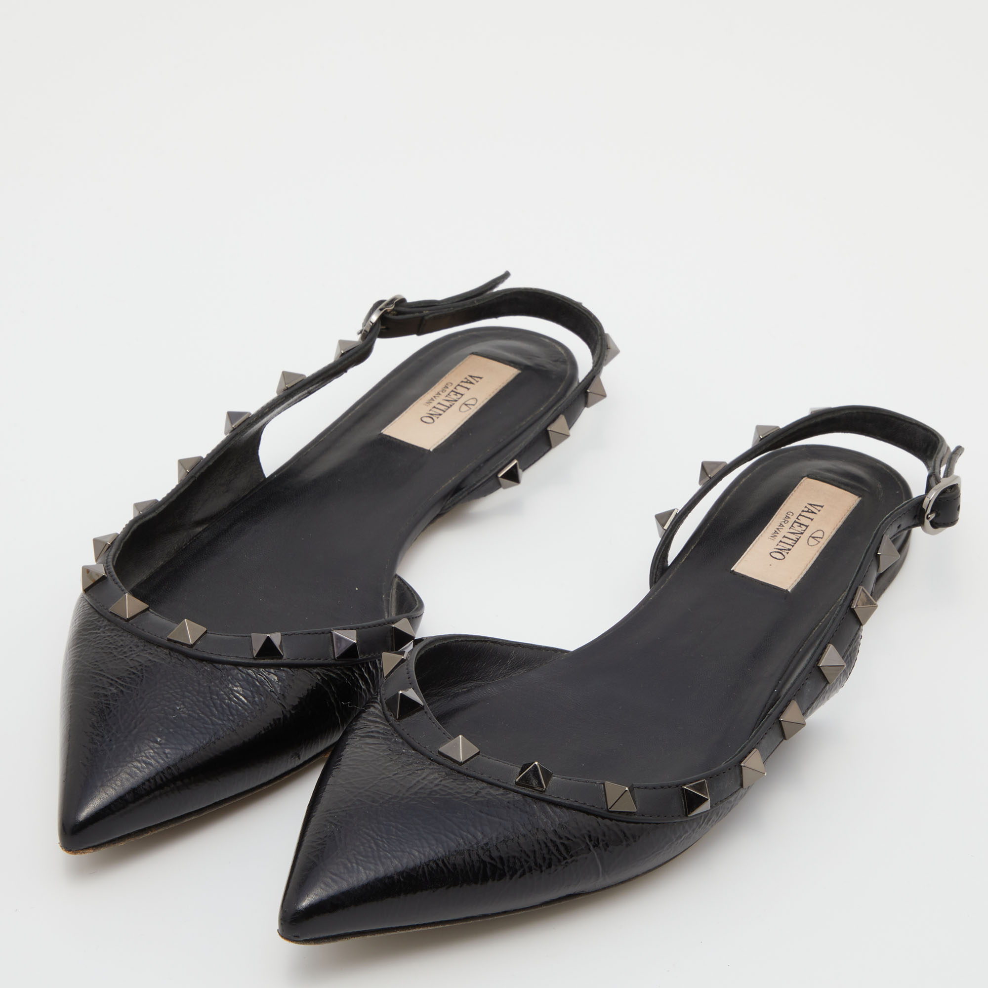 

Valentino Black Patent and Leather Rockstud D'orsay Flats Size