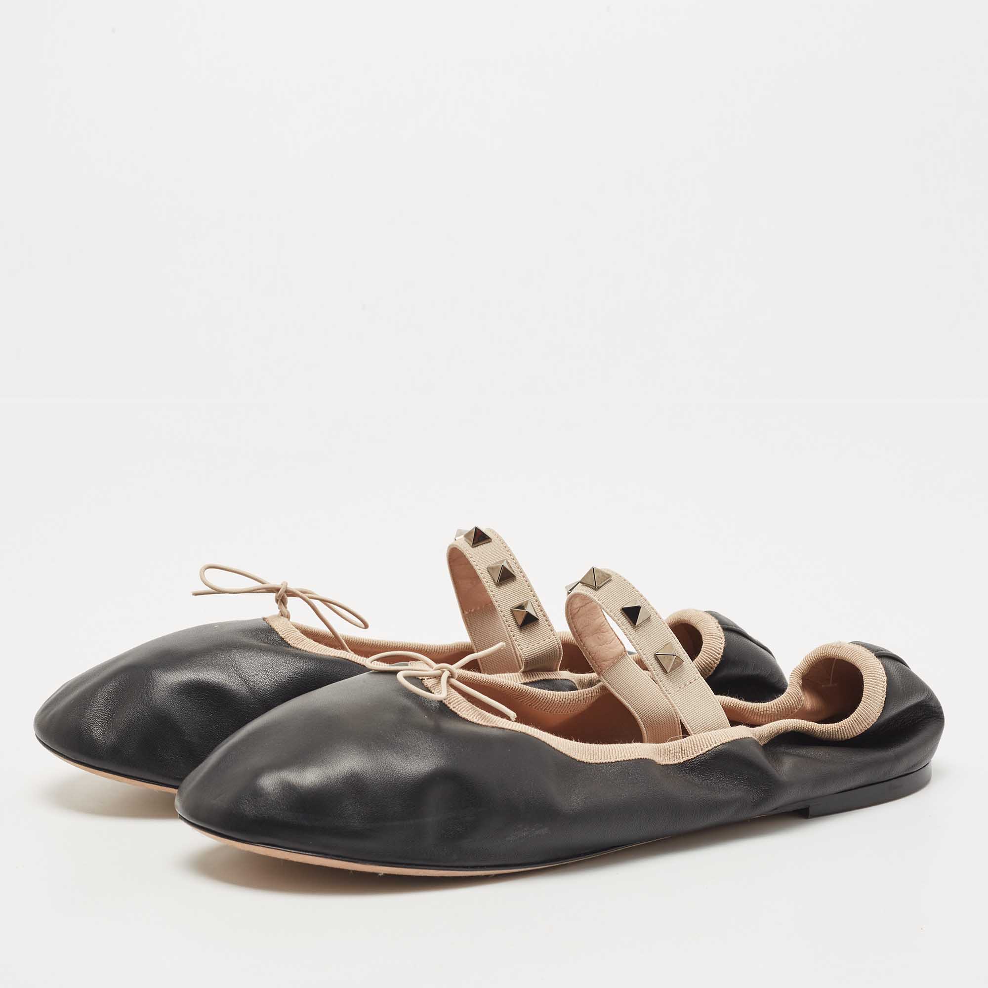 

Valentino Black Leather Rockstud Mary Jane Ballet Flats Size