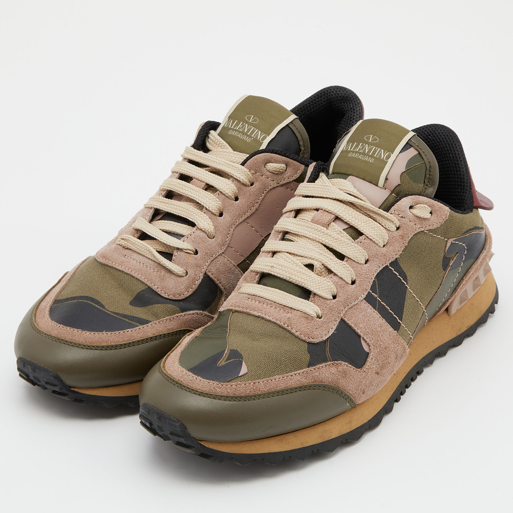 

Valentino Multicolor Camouflage Suede,Canvas and Leather Rockrunner Low Top Sneakers Size