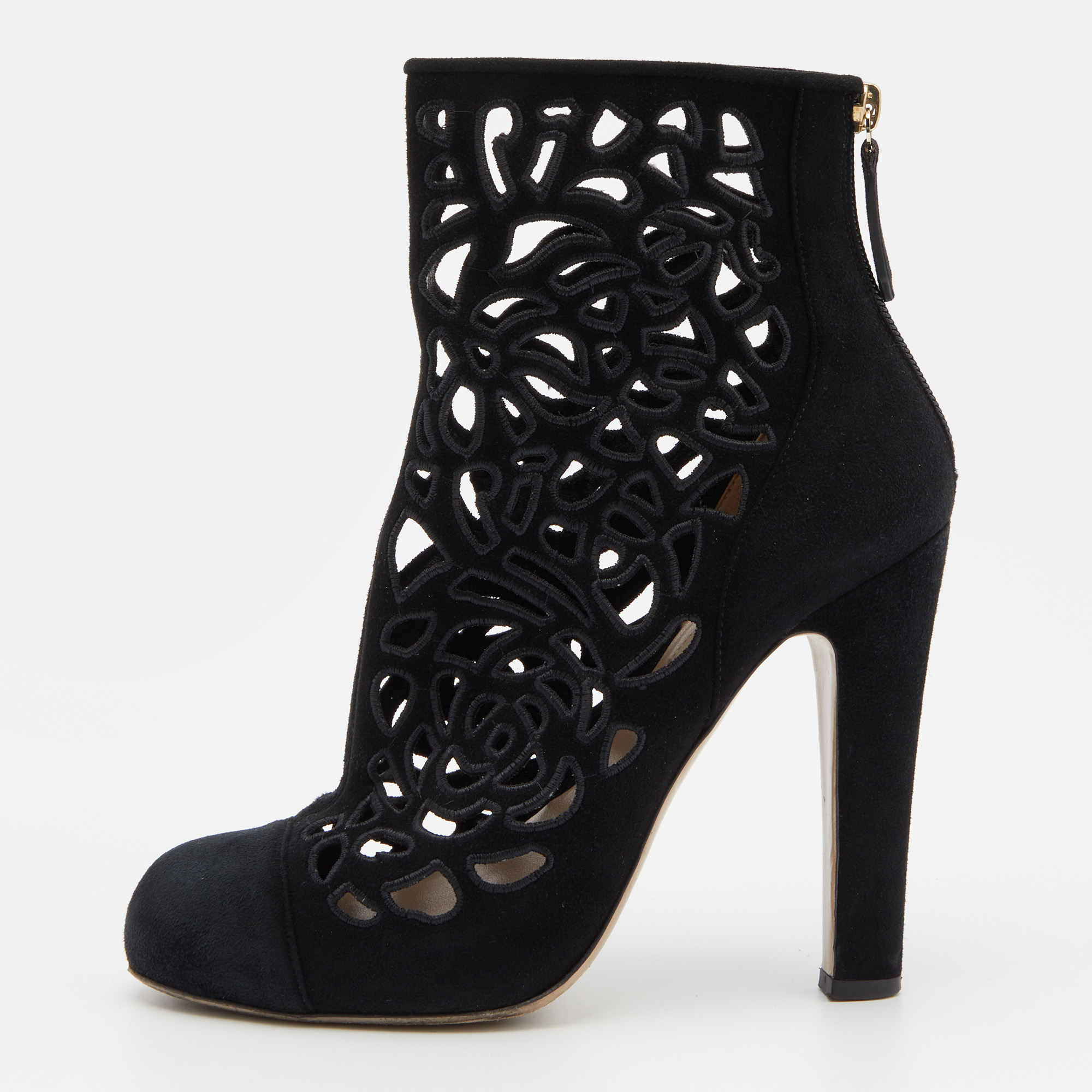 

Valentino Black Laser Cut Suede Ankle Length Boots Size