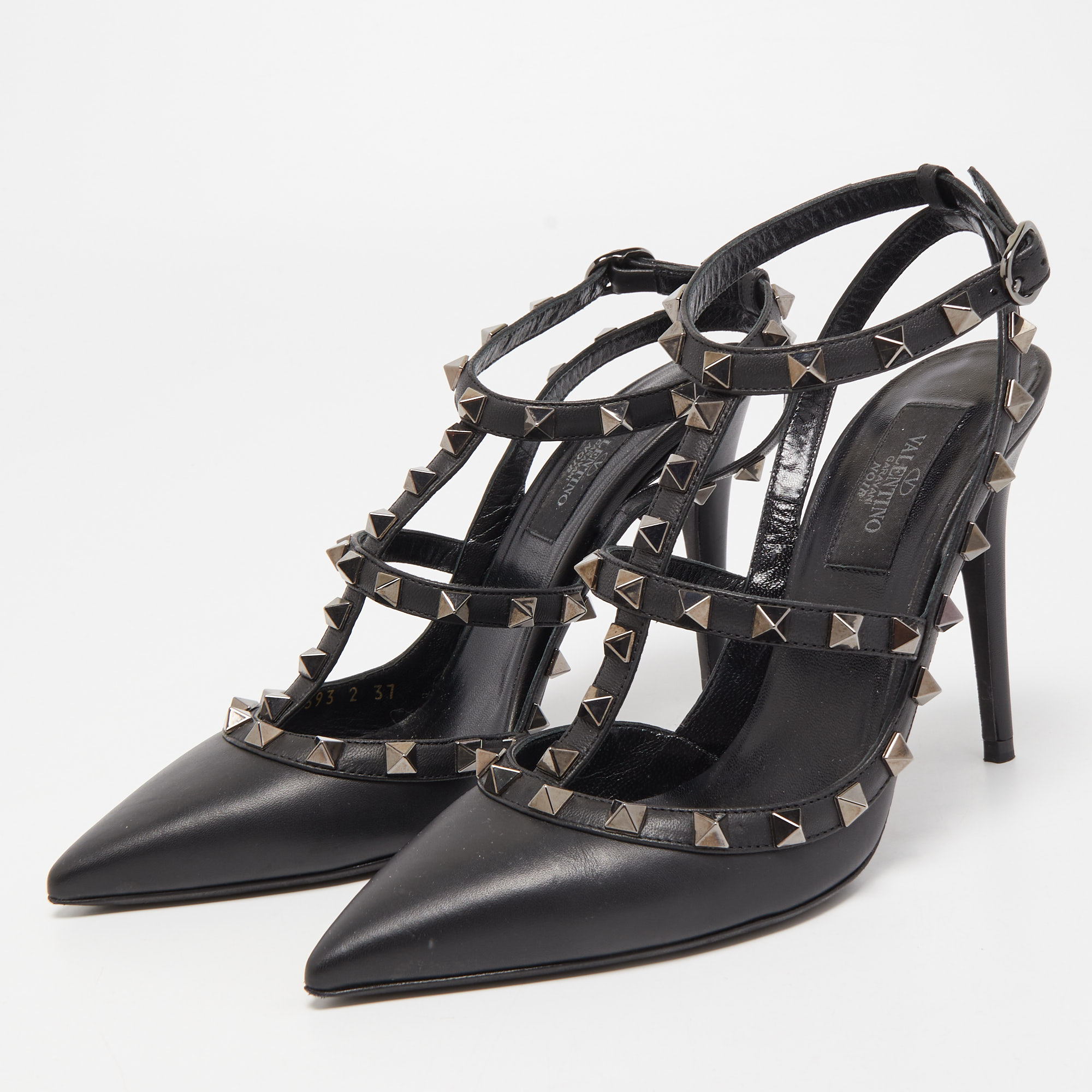 

Valentino Black Leather Rockstud Strappy Pumps Size
