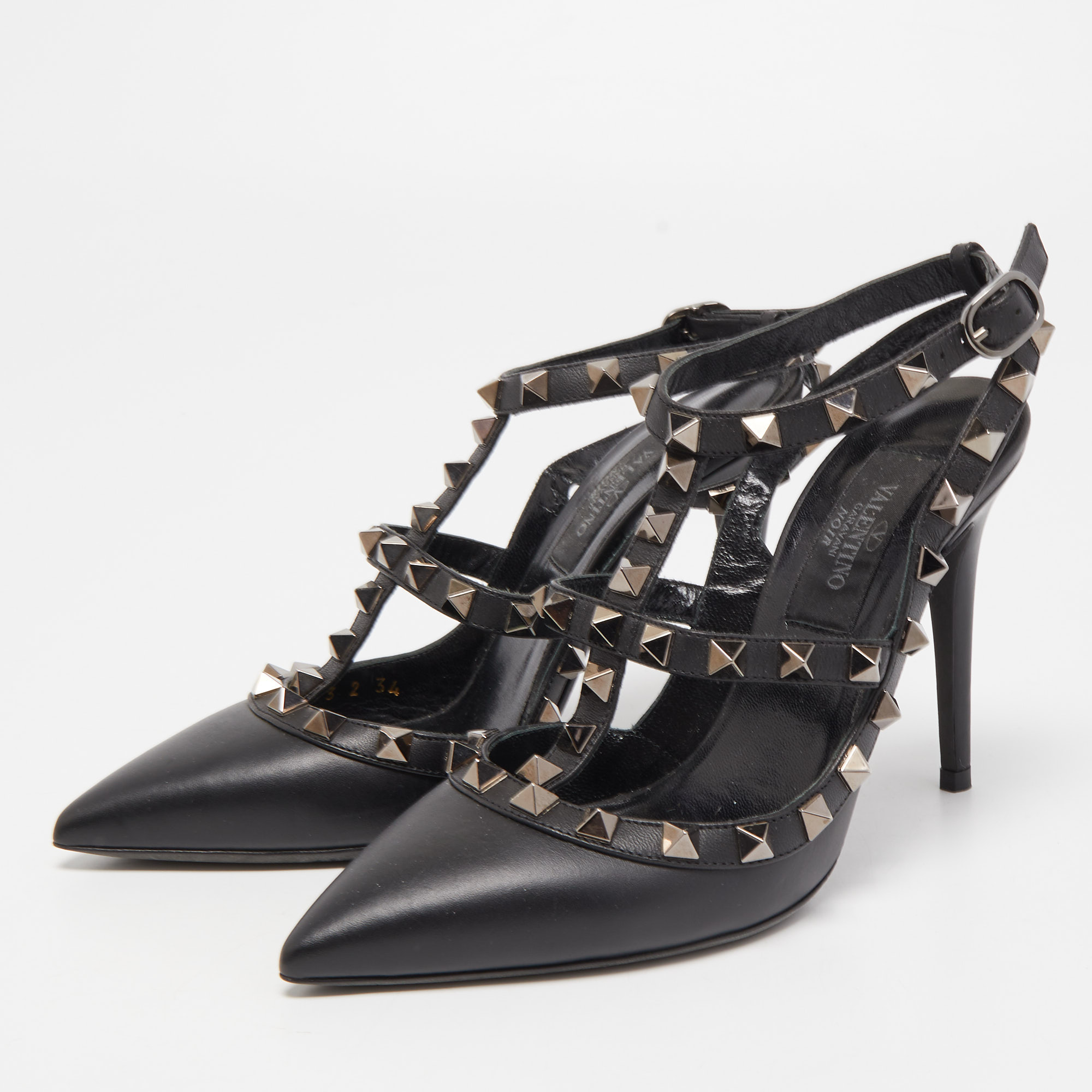 

Valentino Black Leather Rockstud Strappy Pointed Toe Pumps Size