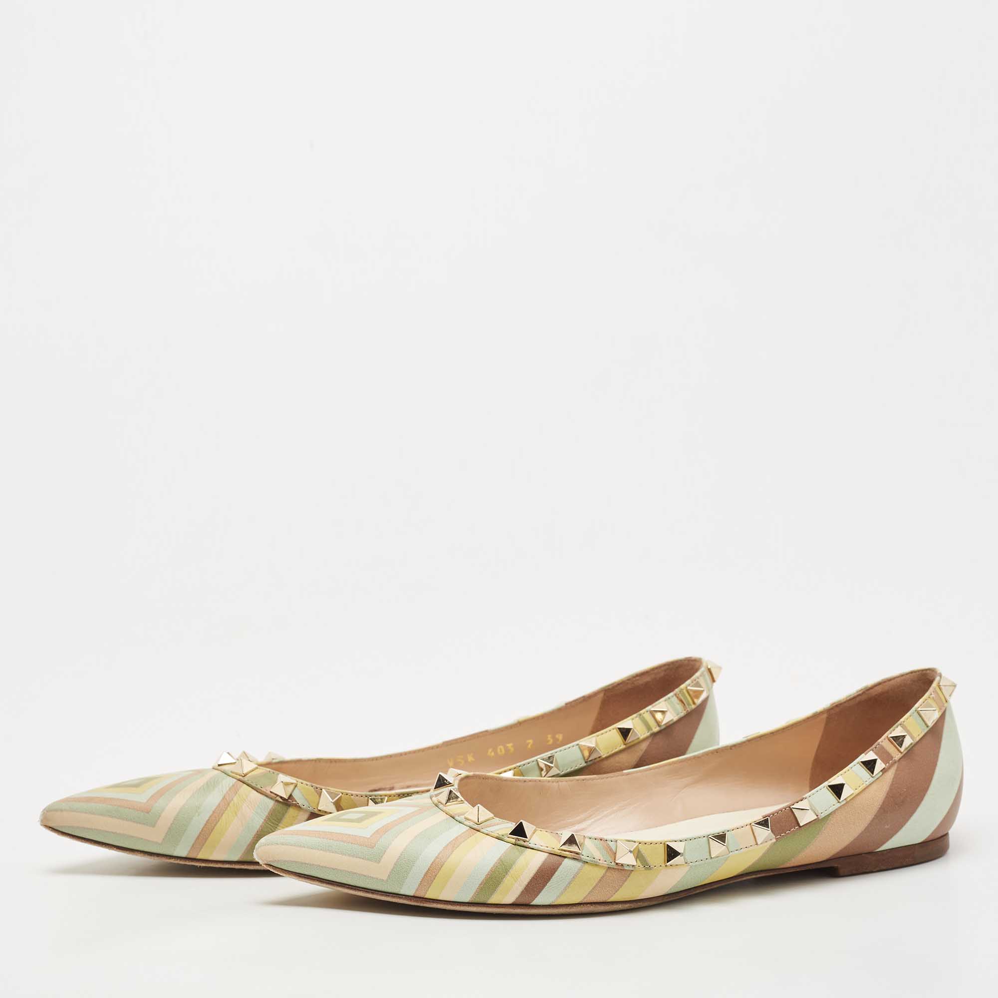 

Valentino Multicolor Leather Rockstud Native Couture 1975 Ballet Flats Size