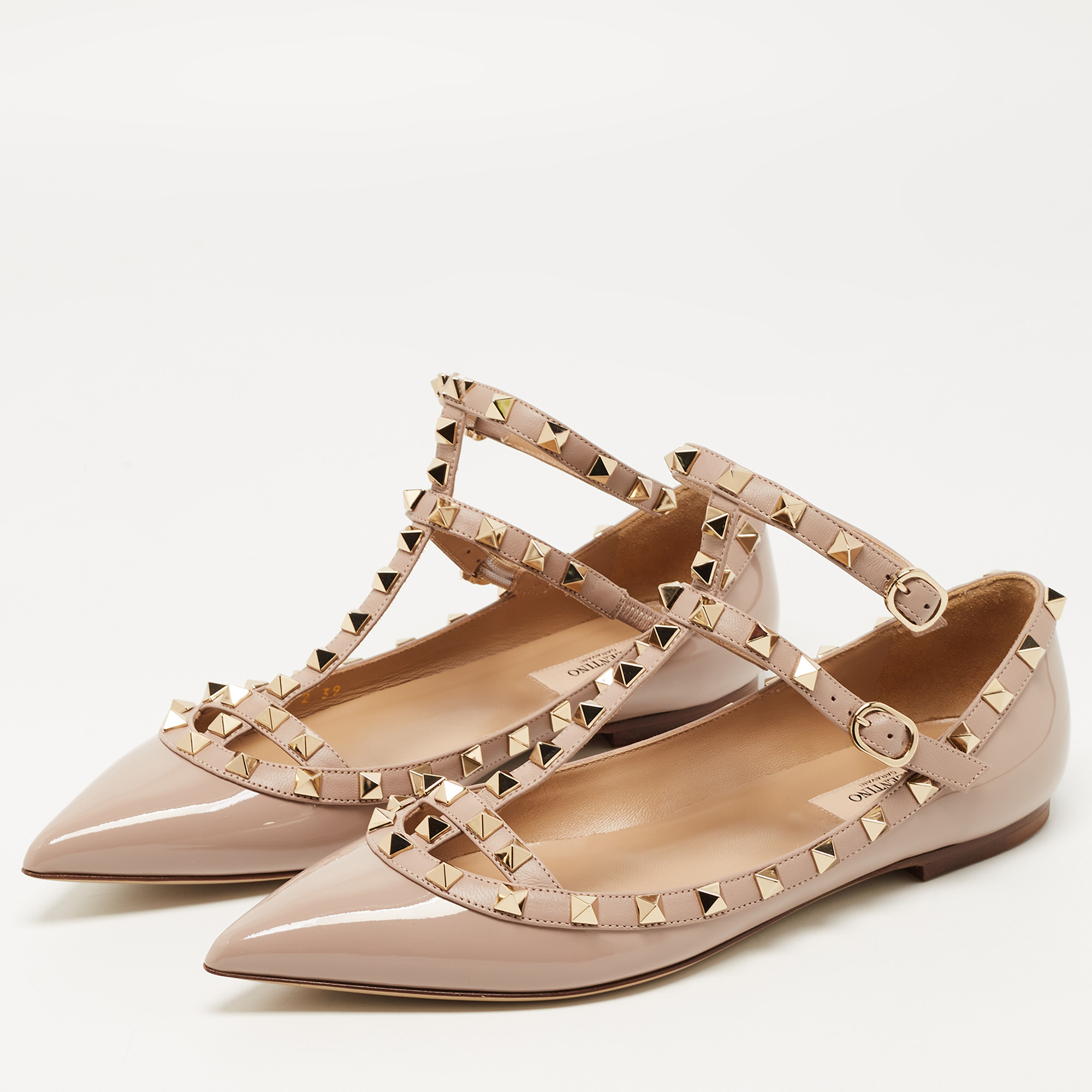 

Valentino Dusty Pink Leather Rockstud Strappy Ballet Flats Size