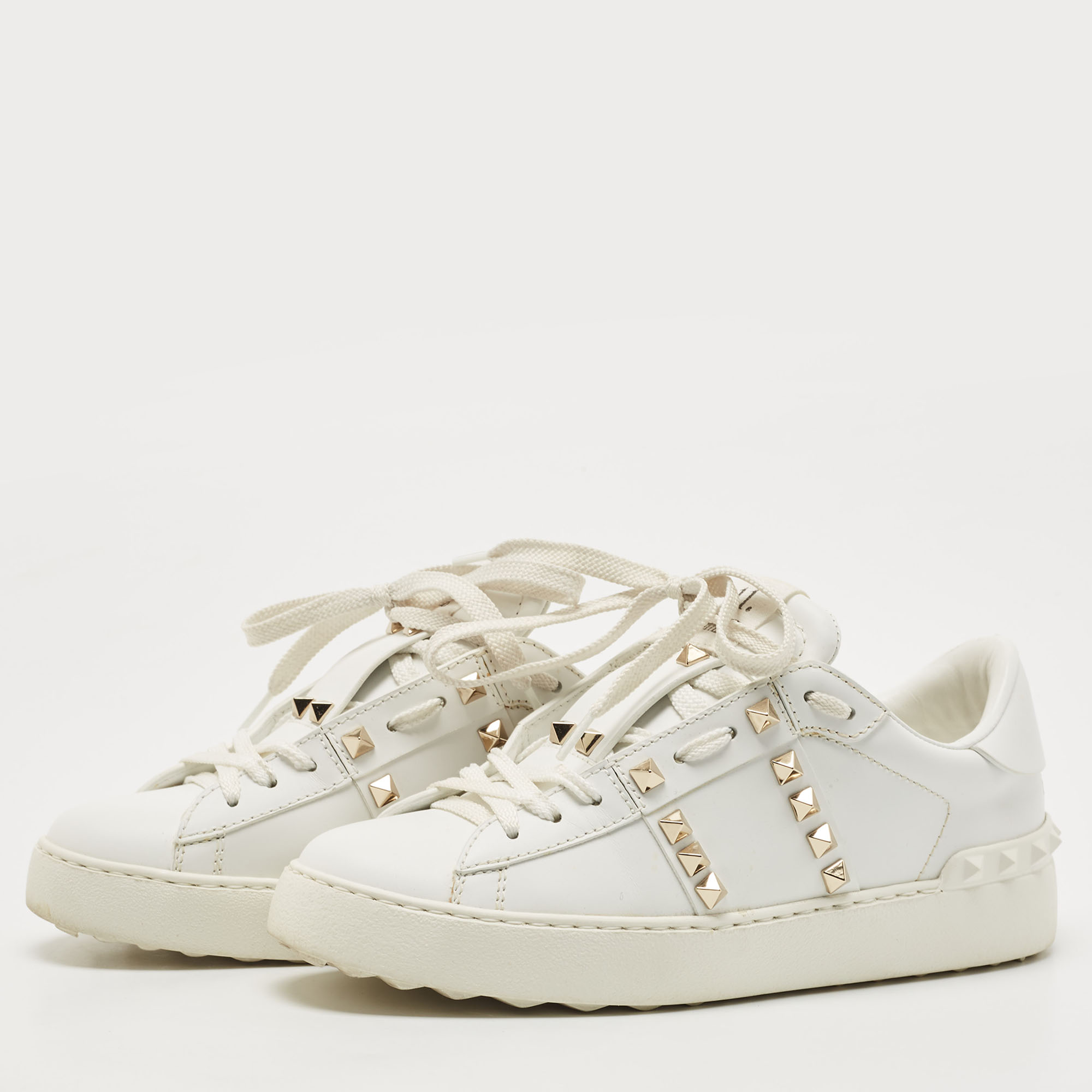 

Valentino White Leather Rockstud Low Top Sneakers Size