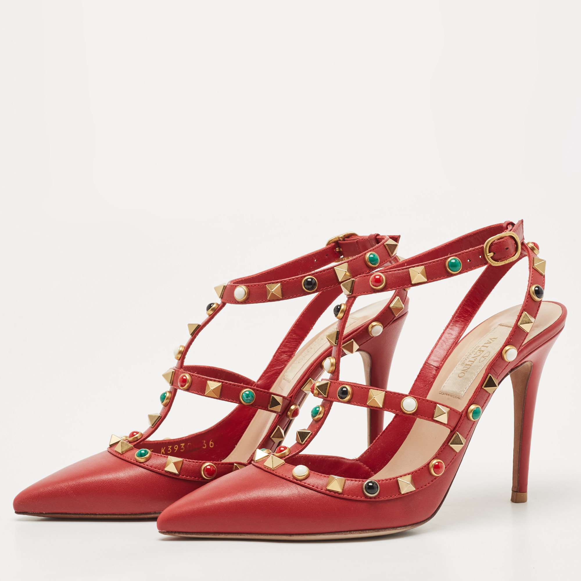 

Valentino Red Leather Rockstud Ankle Strap Pumps Size