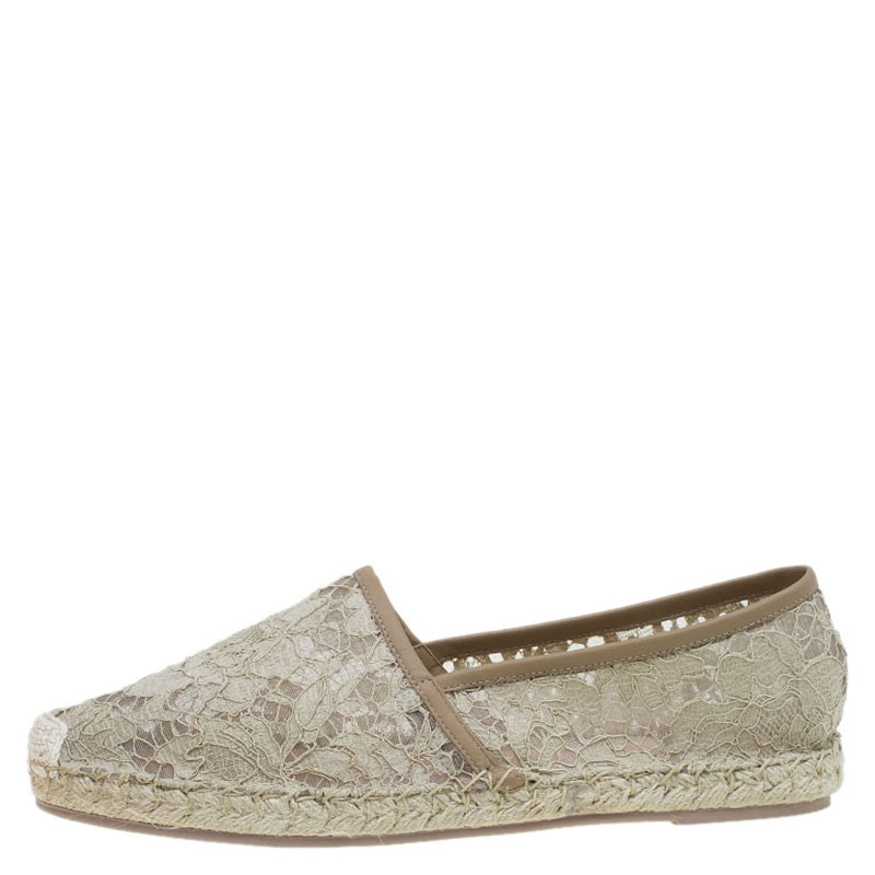 

Valentino Beige Lace and Leather Espadrilles Size