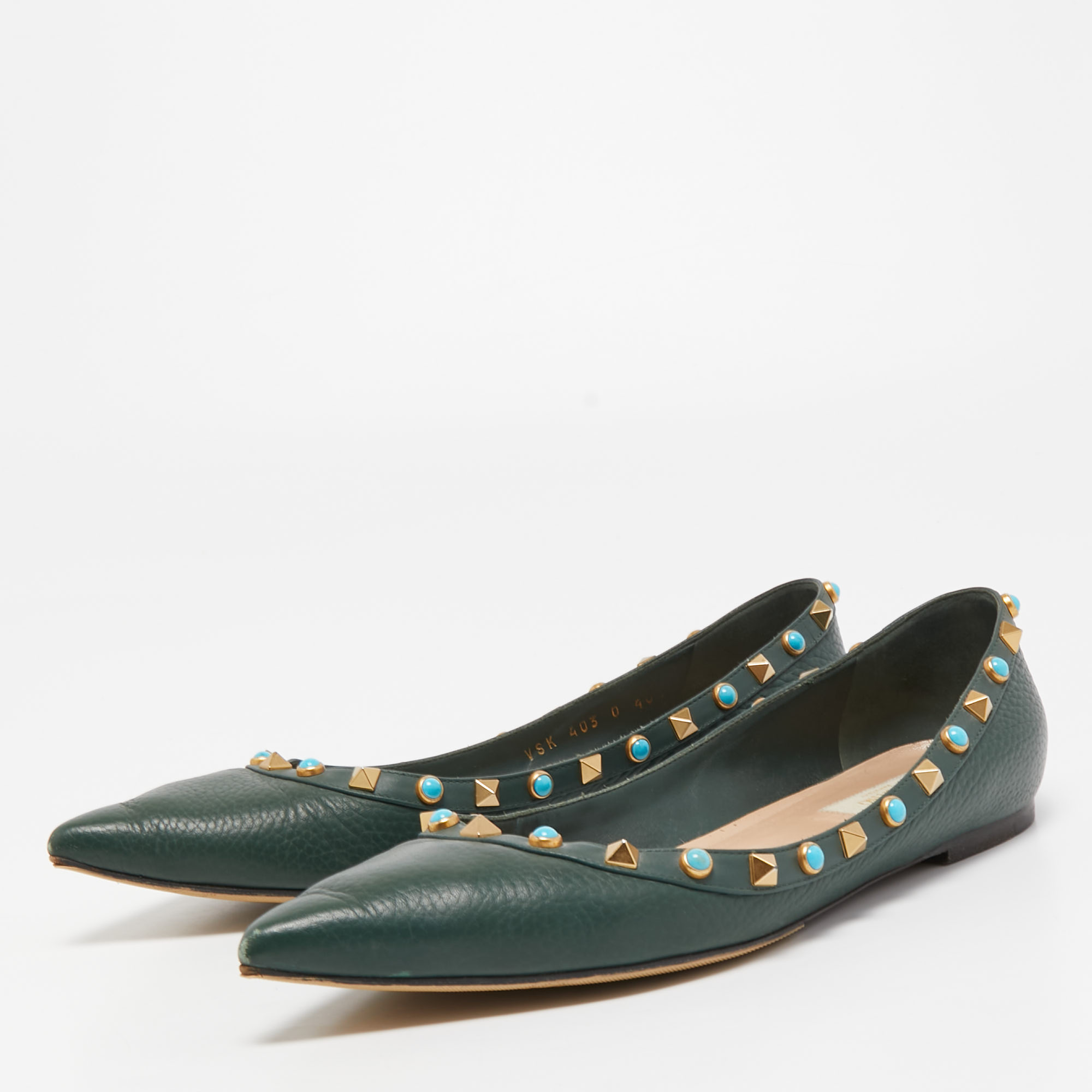 

Valentino Green Leather Rockstud Ballet Flats Size