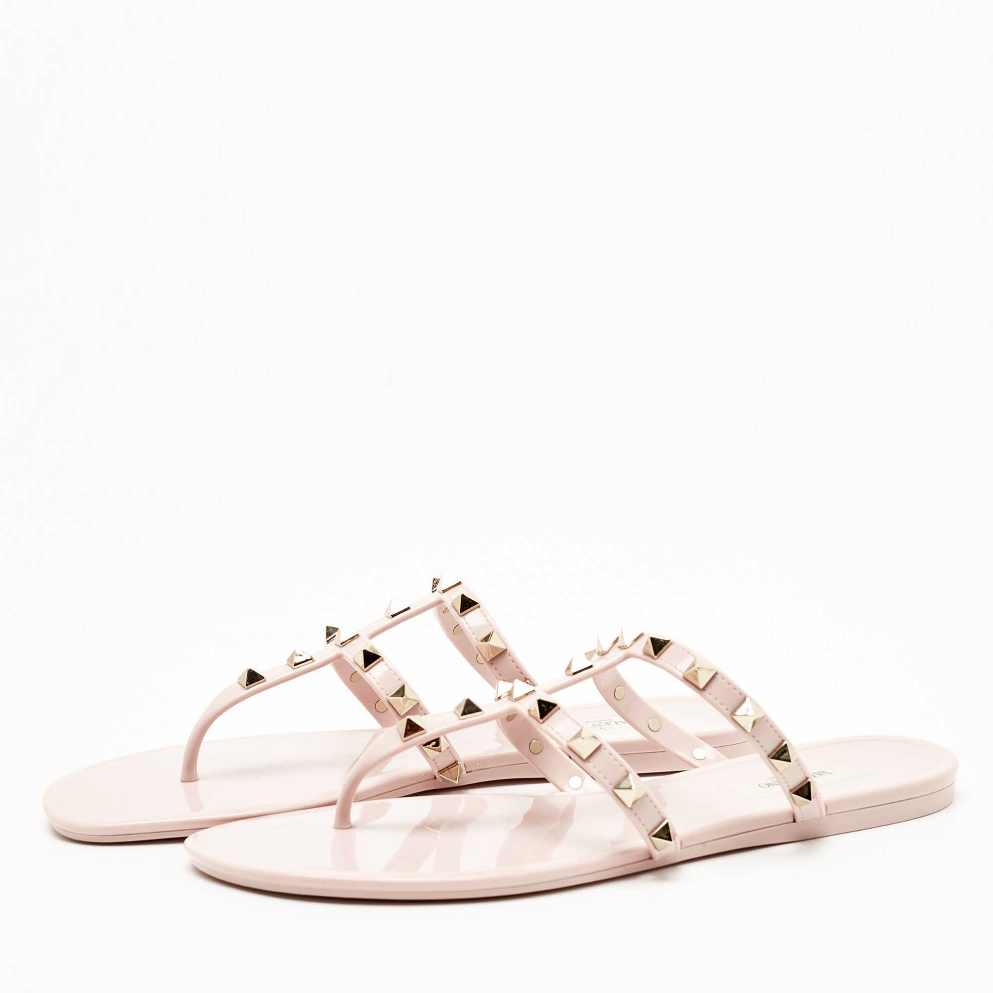 

Valentino Pink Rubber Rockstud Thong Flat Slides Size, Gold