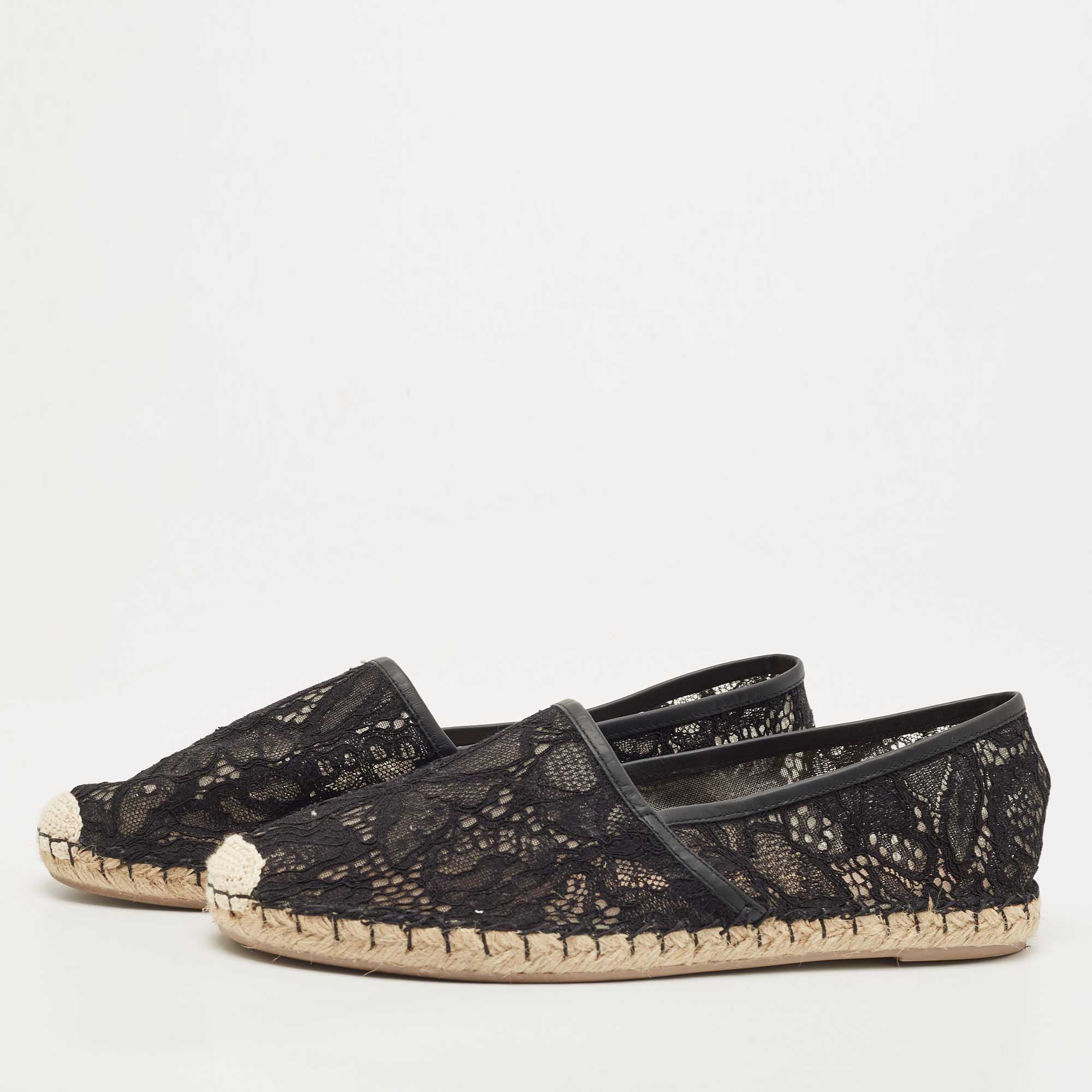 

Valentino Black Lace and Leather Butterfly Espadrille Flats Size