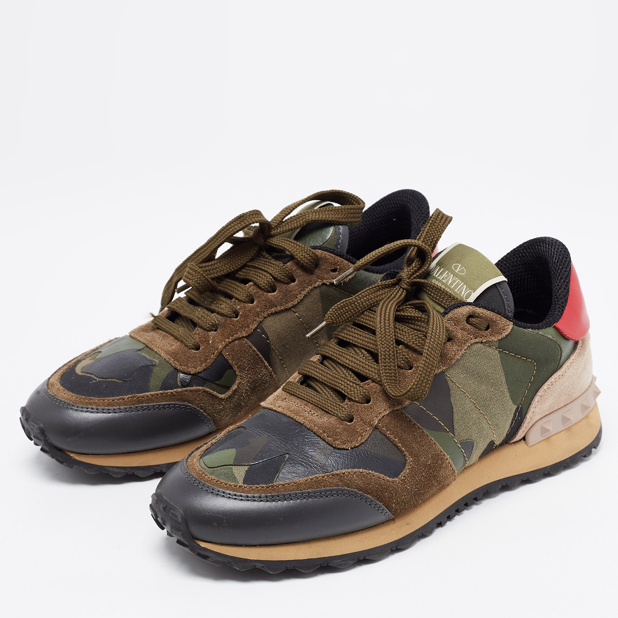 

Valentino Multicolor Camo Print Canvas, Leather and Suede Rockrunner Sneakers Size, Green