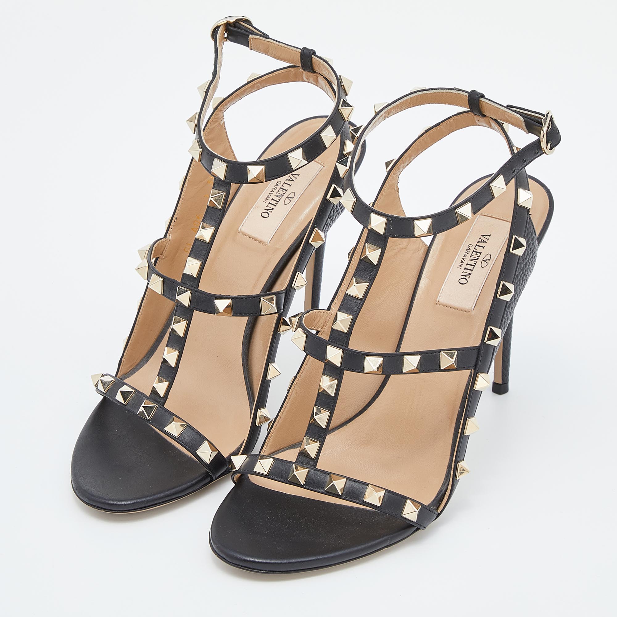 

Valentino Black Leather Rockstud Ankle Strap Sandals Size