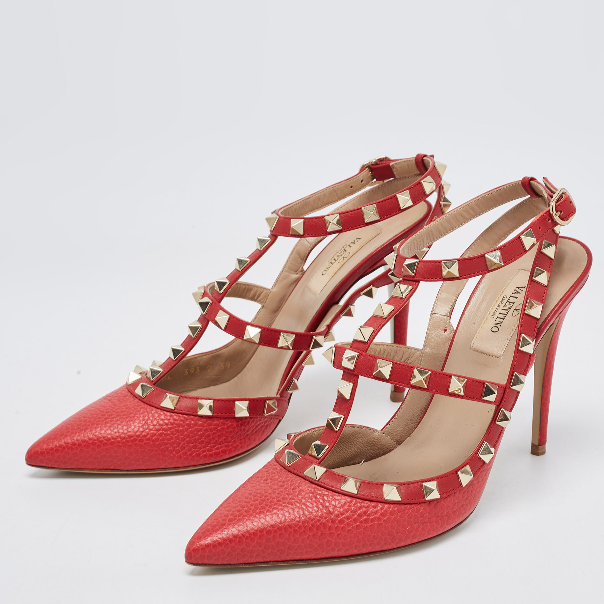 

Valentino Red Leather Rockstud Ankle Strap Pumps Size