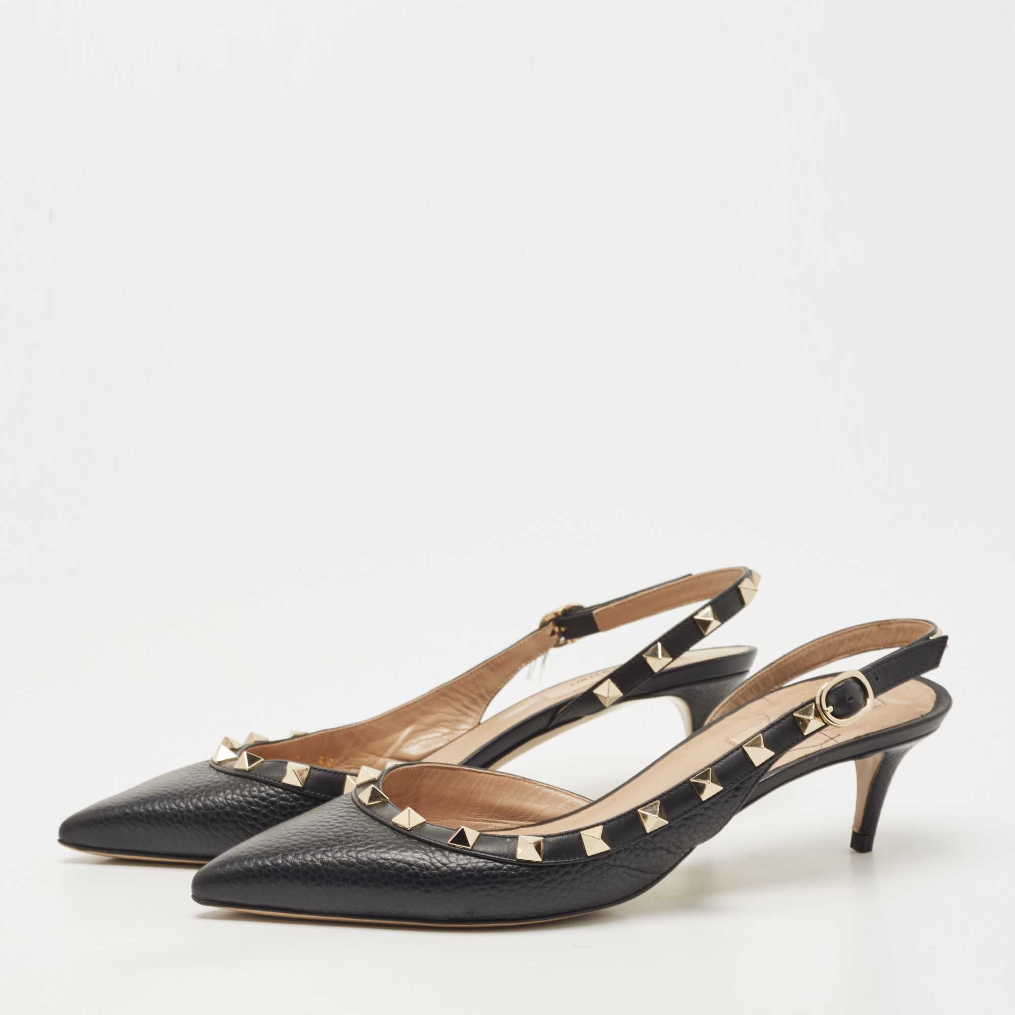 

Valentino Black Leather Rockstud Pointed Toe Slingback Pumps Size
