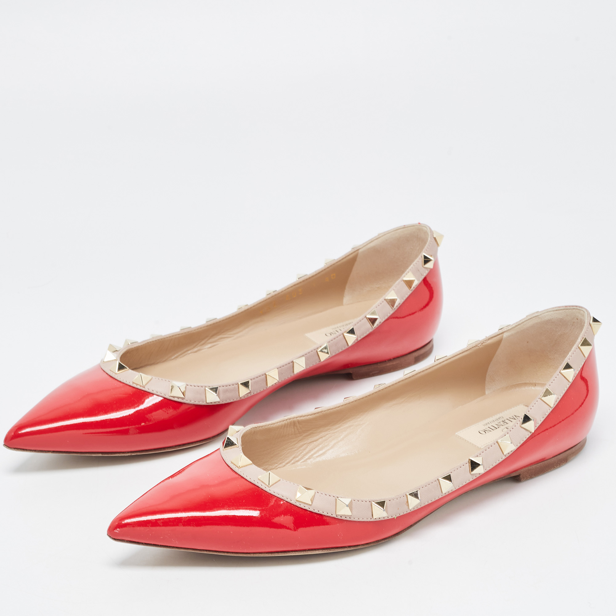

Valentino Red Patent Leather Rockstud Pointed Toe Ballet Flats Size