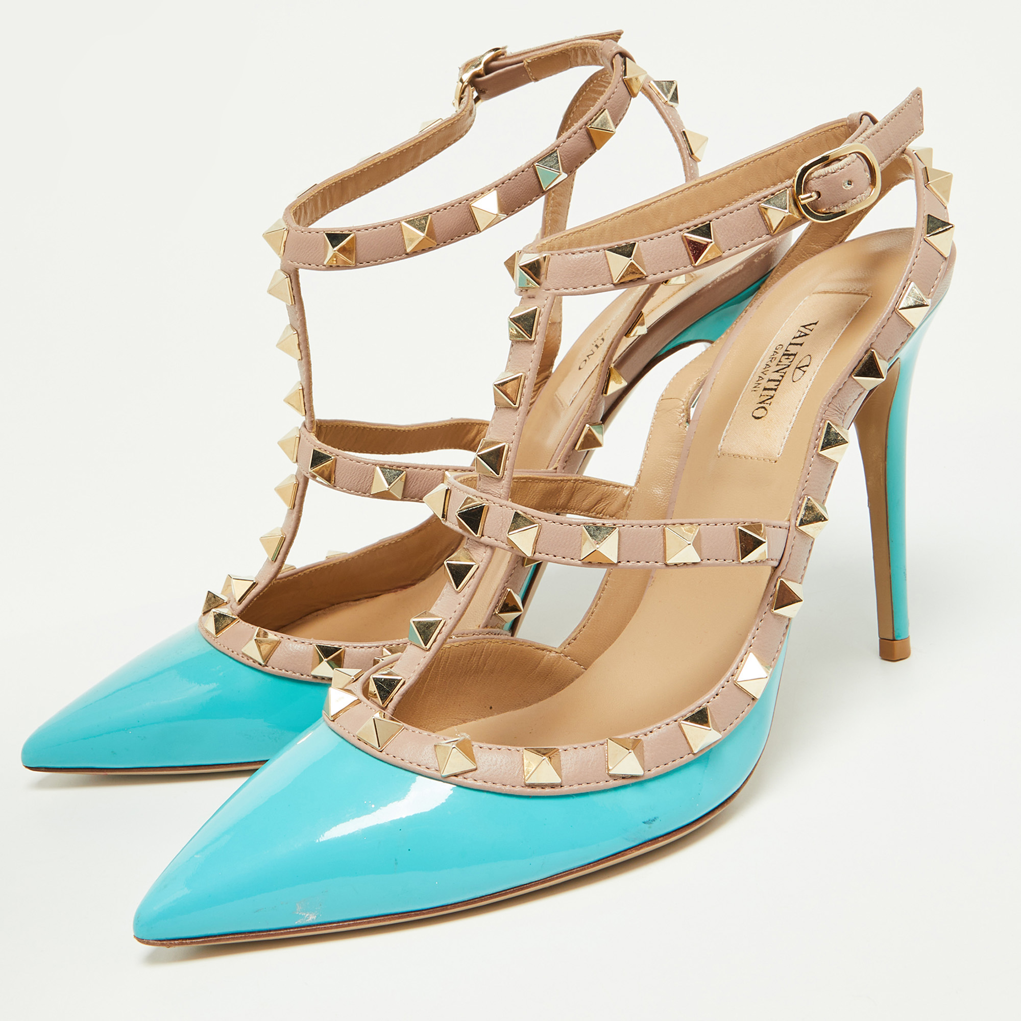 

Valentino Green/Pink Patent Leather Rockstud Pumps Size