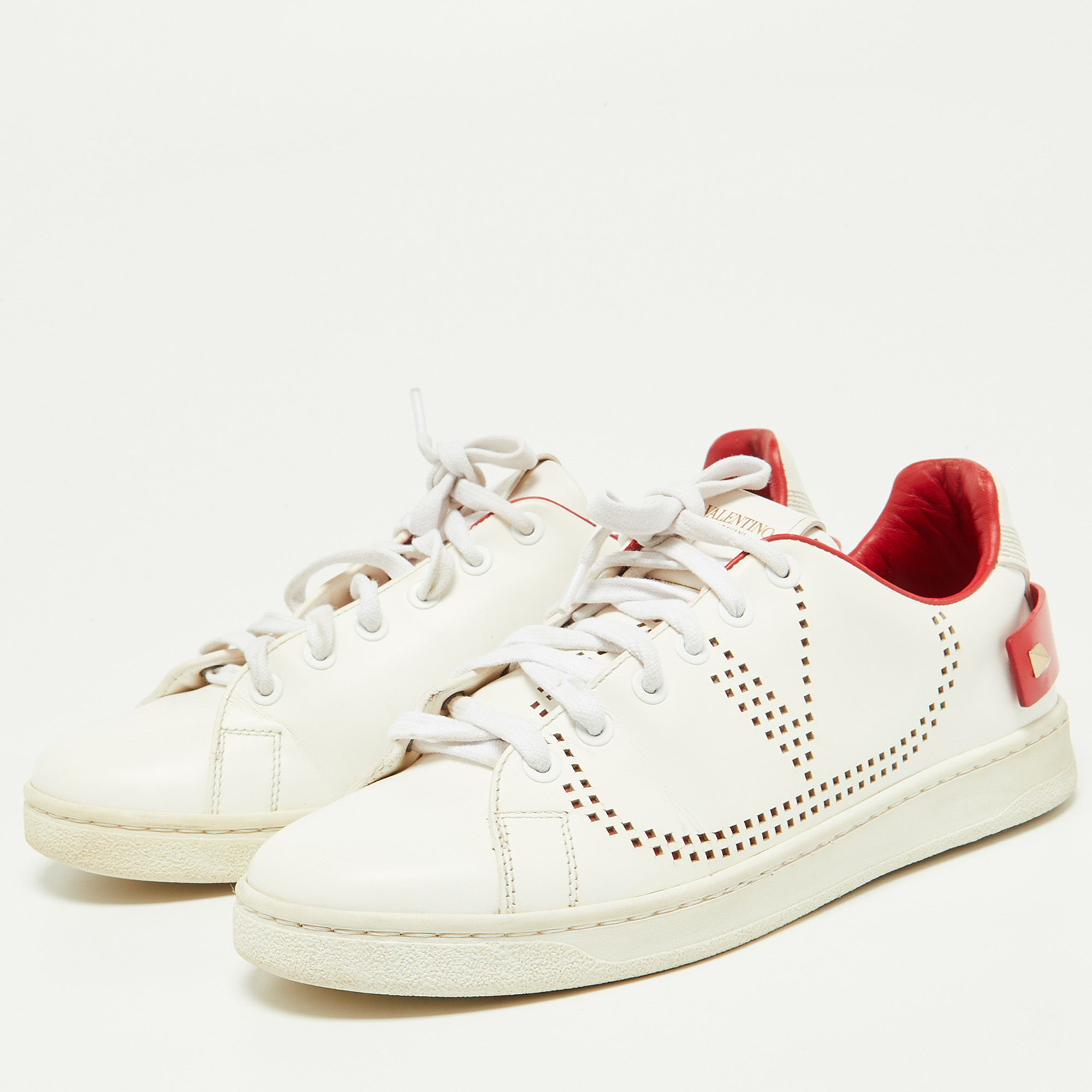 

Valentino White/Red Leather Backnet VLOGO Sneakers Size