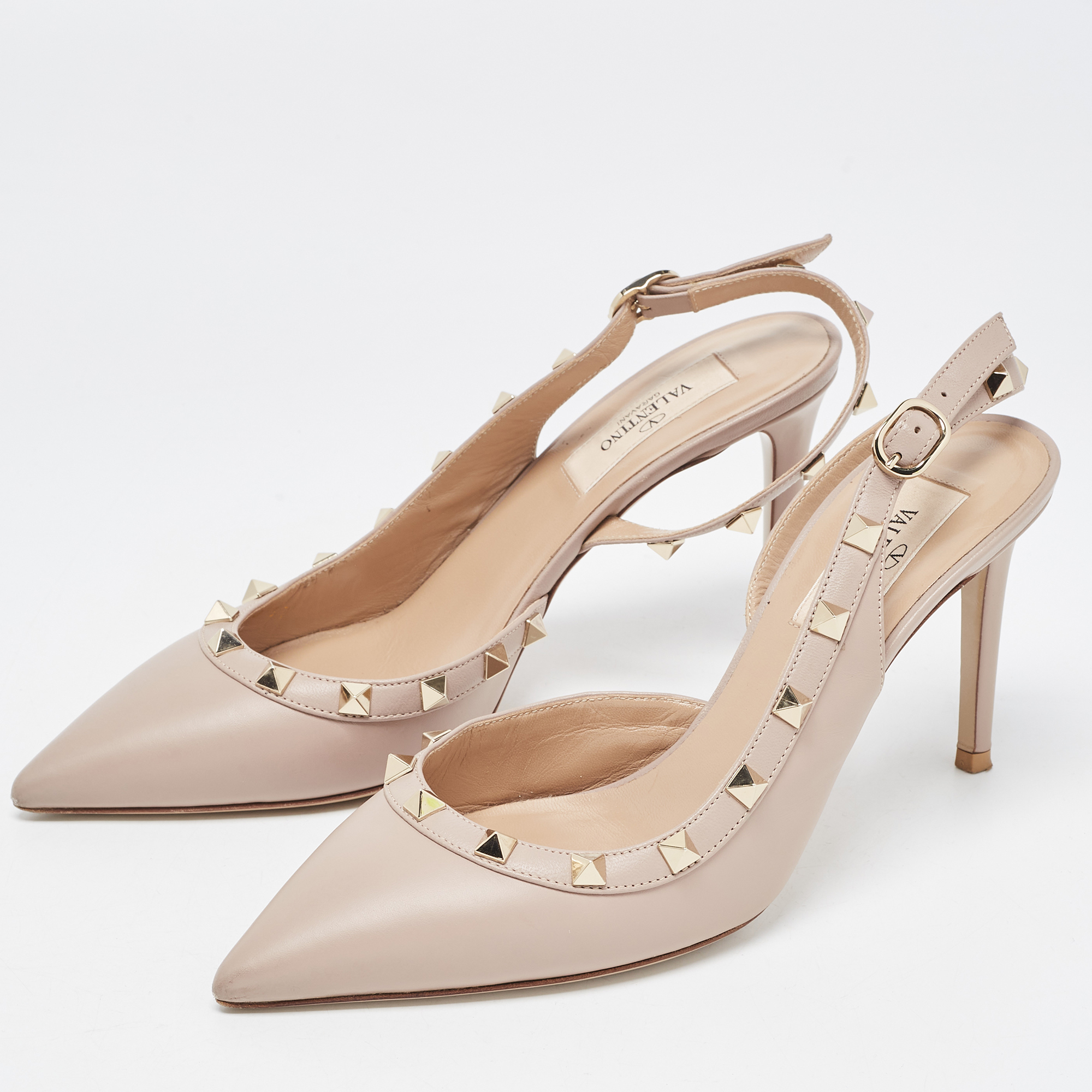 

Valentino Dusty Pink Leather Rockstud Slingback Pumps Size